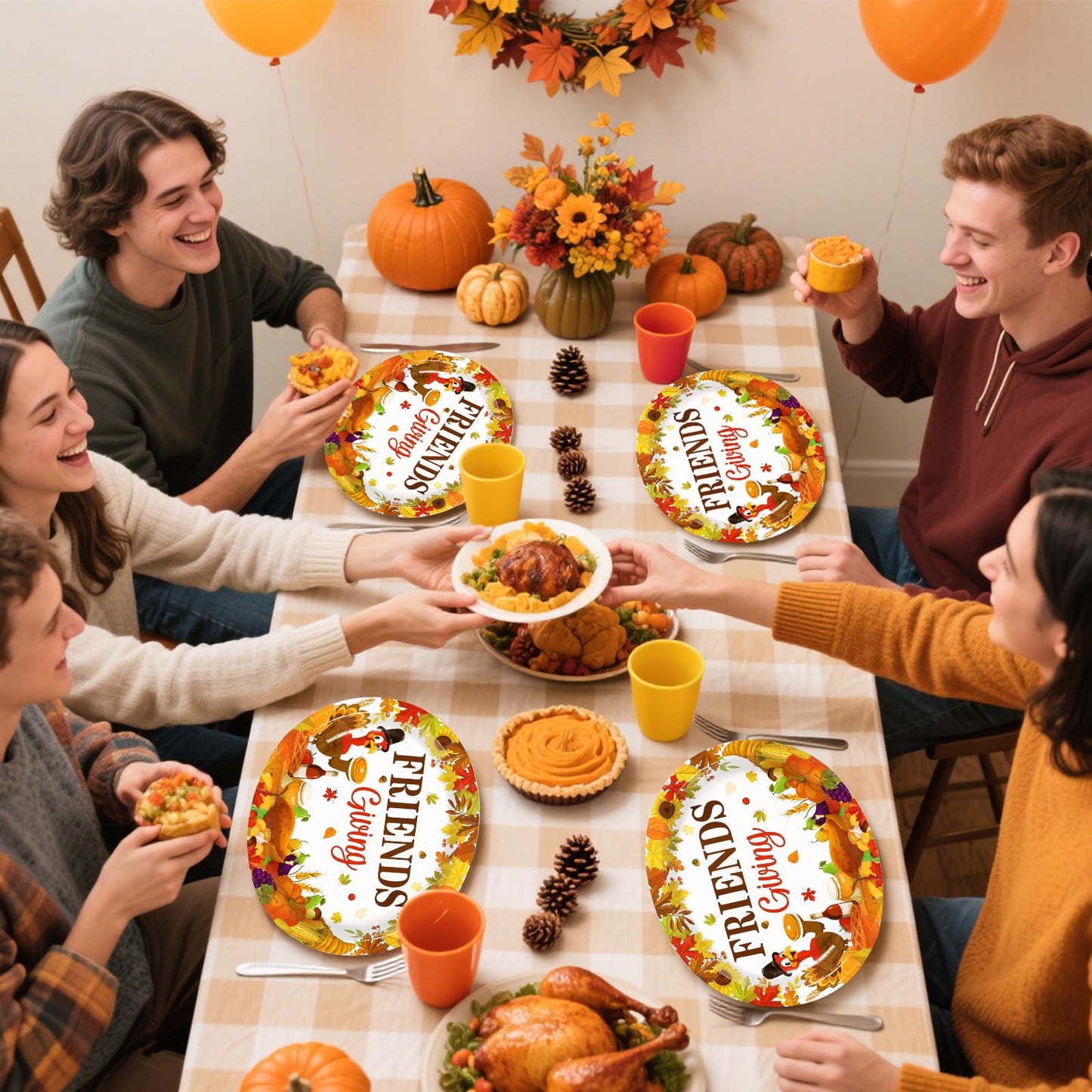 50Pcs Friendsgiving Oval Plates 10"x12" Large Fall Thanksgiving Turkey Paper Plates Disposable Heavy Duty Turkey Harvest Pumpkin Dinner Platter for Autumn Fall Friendsgiving Friends Thanks Party Decor