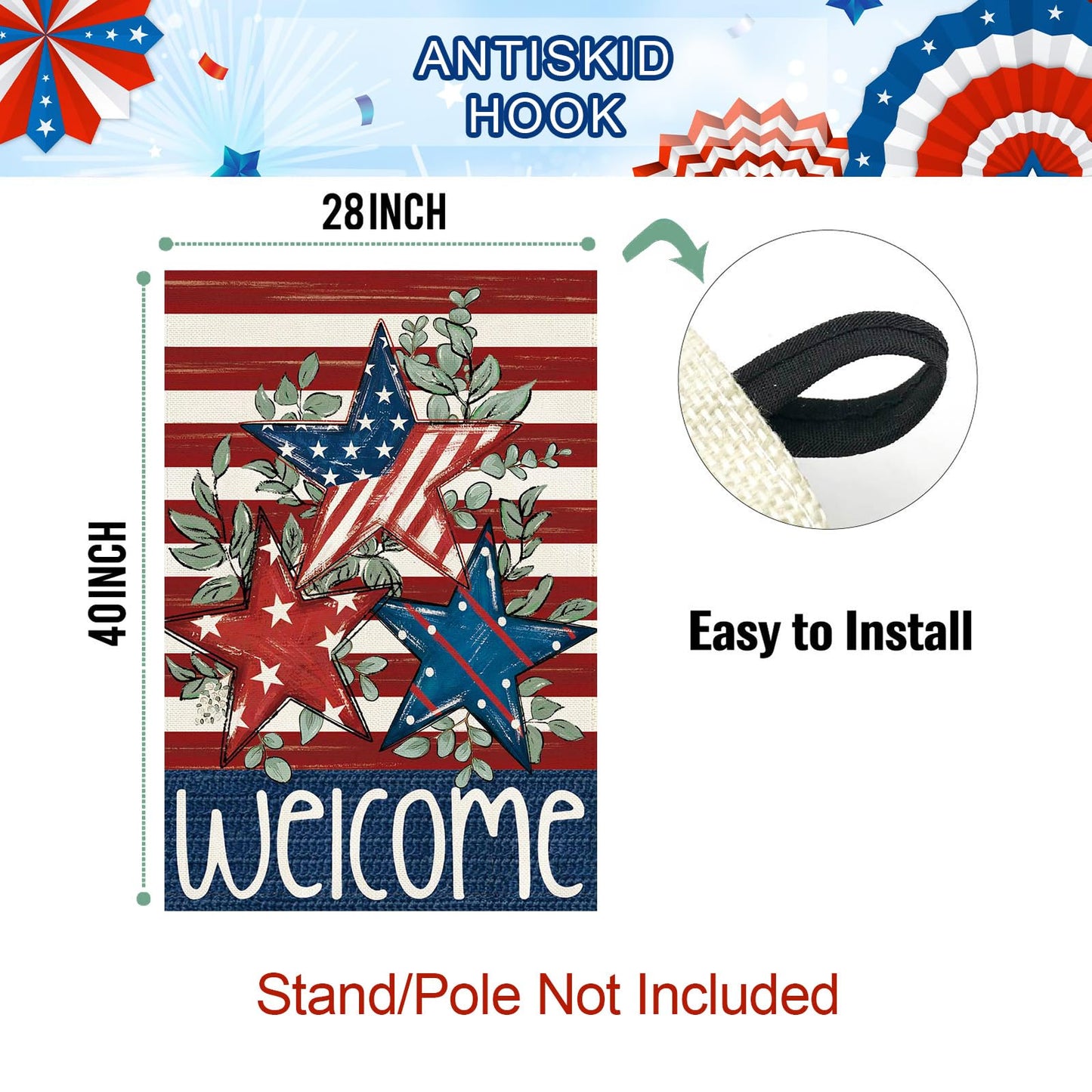 Baccessor 4th of July Patriotic House Flag 28 x 40 Inch Double Sided Burlap Memorial Day Welcome American Stars and Stripes Large Yard Flag Holiday Farmhouse Seasonal Outdoor Outside Decoration