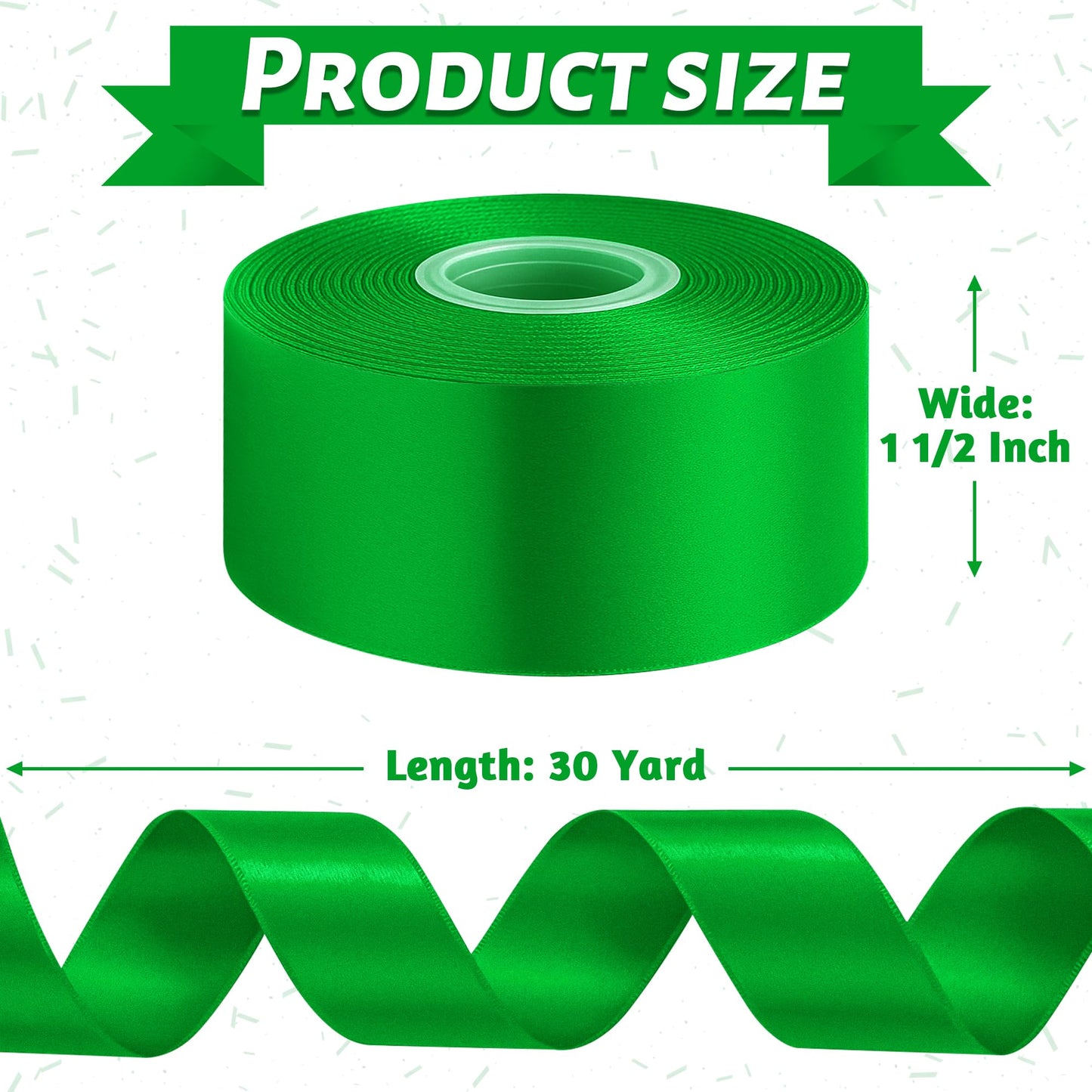 1 1/2 Inch Green Ribbon, 30 Yards Green Ribbon for Gift Wrapping for St. Patrick's Day Party Favors, Polyester Christmas Ribbon for Christmas Decorations Wrapping Bouquet Floral Arrangements