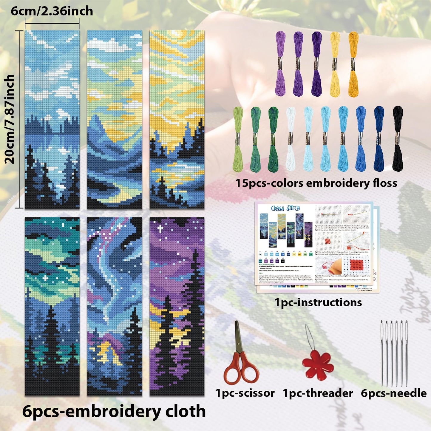 6PCS Cross Stitch Bookmark Kit for Adult Beginners Landscape Cross Stitch Kits DIY Crossstitch Kits Adult Stamped Bookmark Embroidery Bookmarks Kit with Instructions 8''x2.4'' 11CT