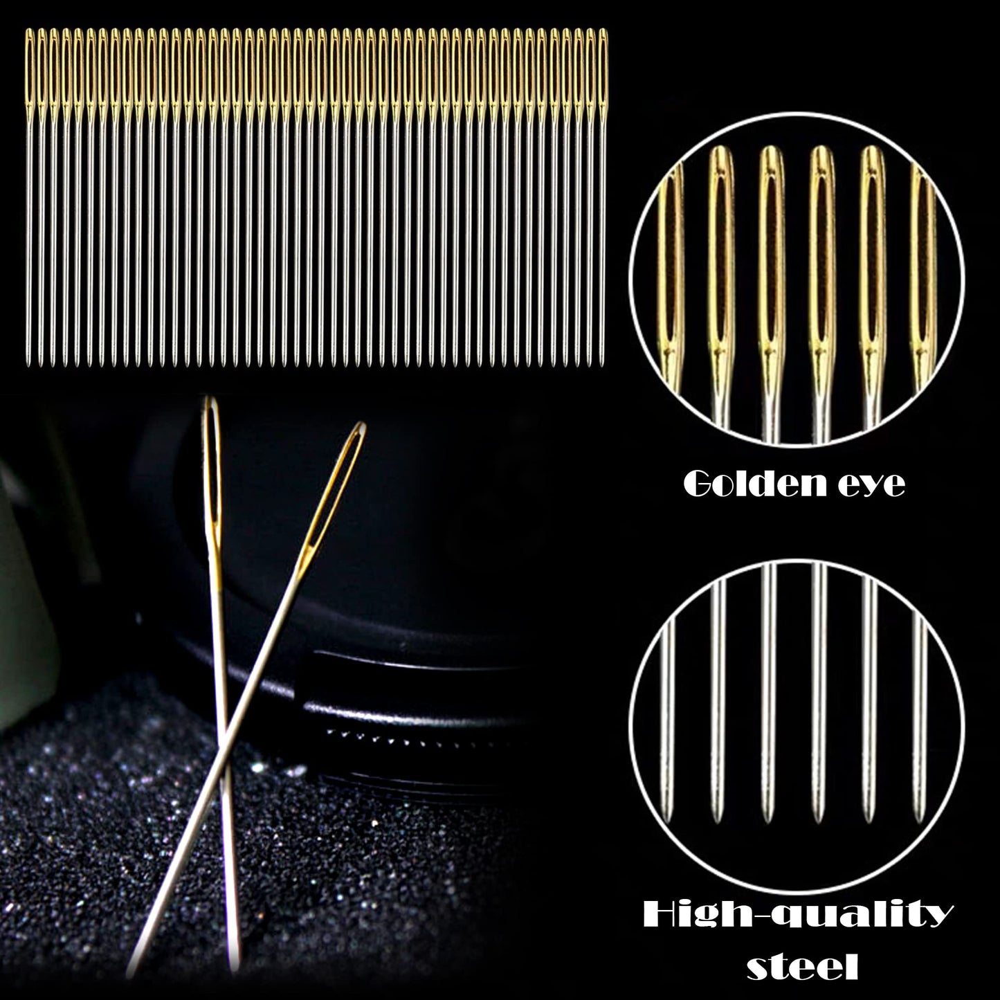 80pcs Cross Stitch Needles Golden Large Eye Embroidery Hand Sewing Needles with Threader Thread unpicker for Cross Stitching (Size 22 24 26 28)