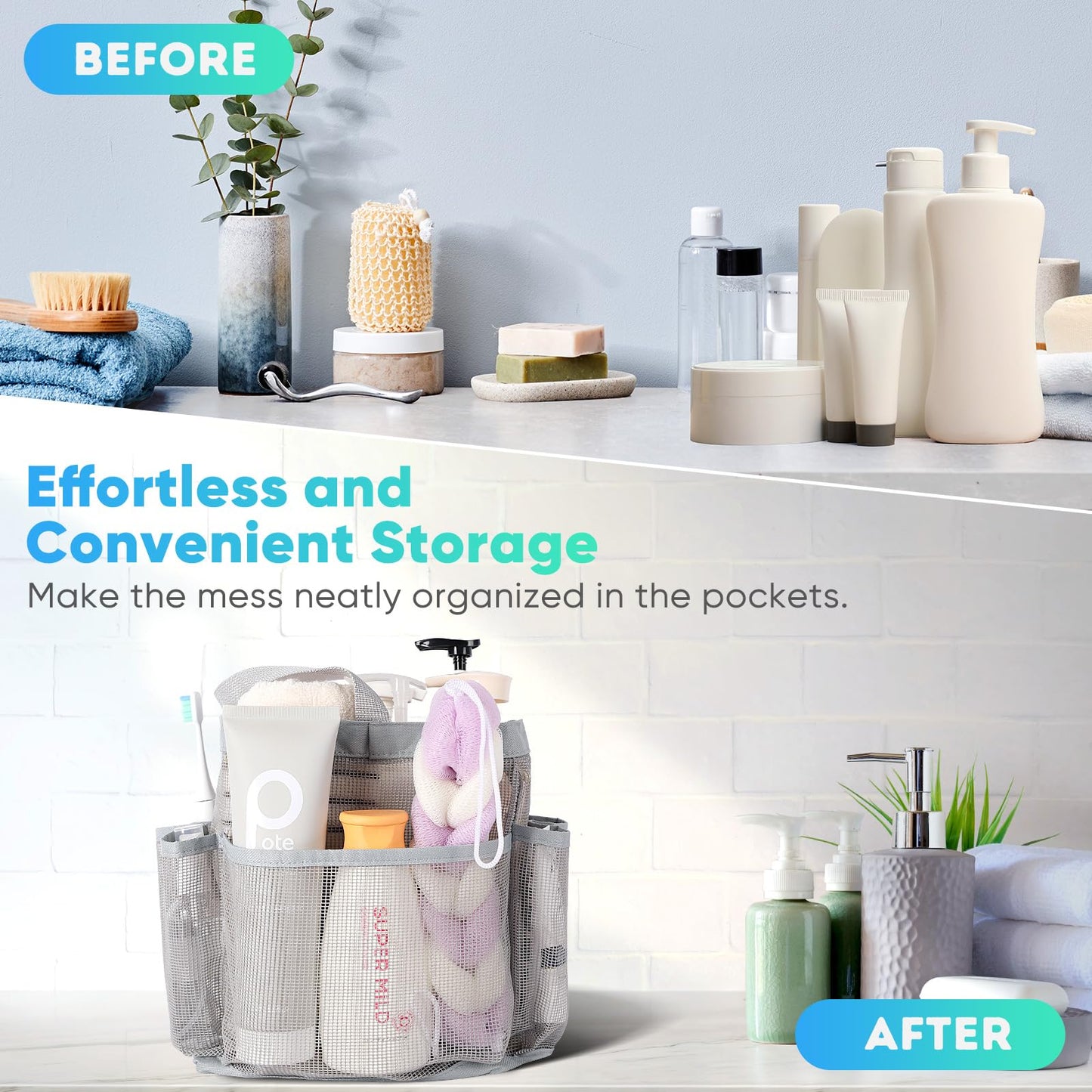 Mesh Shower Caddy Portable for College Dorm Room Essentials,Shower Caddy Dorm with 8-Pocket Large Capacity for Beach,Swimming,Gym,Travel essentials