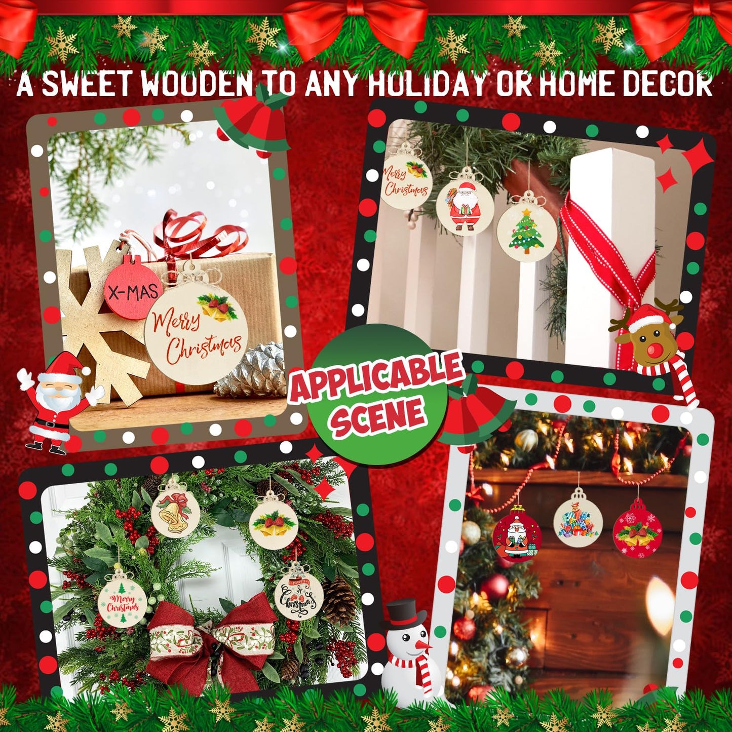 Wooden Christmas Ornaments to Paint Christmas Bell Decoration Cutouts Unfinished 24PCS 3.5 x 3 inches, DIY Blank Unfinished Christmas Tree Wood Discs Ornament for Home Crafts Hanging