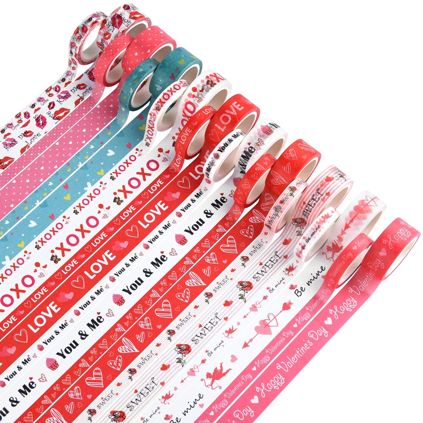 20 Rolls Valentines Washi Tape Set, Pink Heart Washi Tape 8MM/15MM Wide Love Craft Tape Valentines Gift Wrapping Tape for DIY Valentine's Day Greeting Card, Holiday Party Supplies
