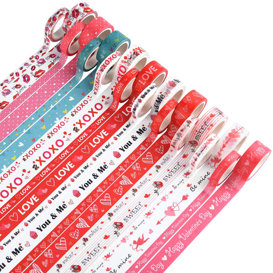 20 Rolls Valentines Washi Tape Set, Pink Heart Washi Tape 8MM/15MM Wide Love Craft Tape Valentines Gift Wrapping Tape for DIY Valentine's Day Greeting Card, Holiday Party Supplies