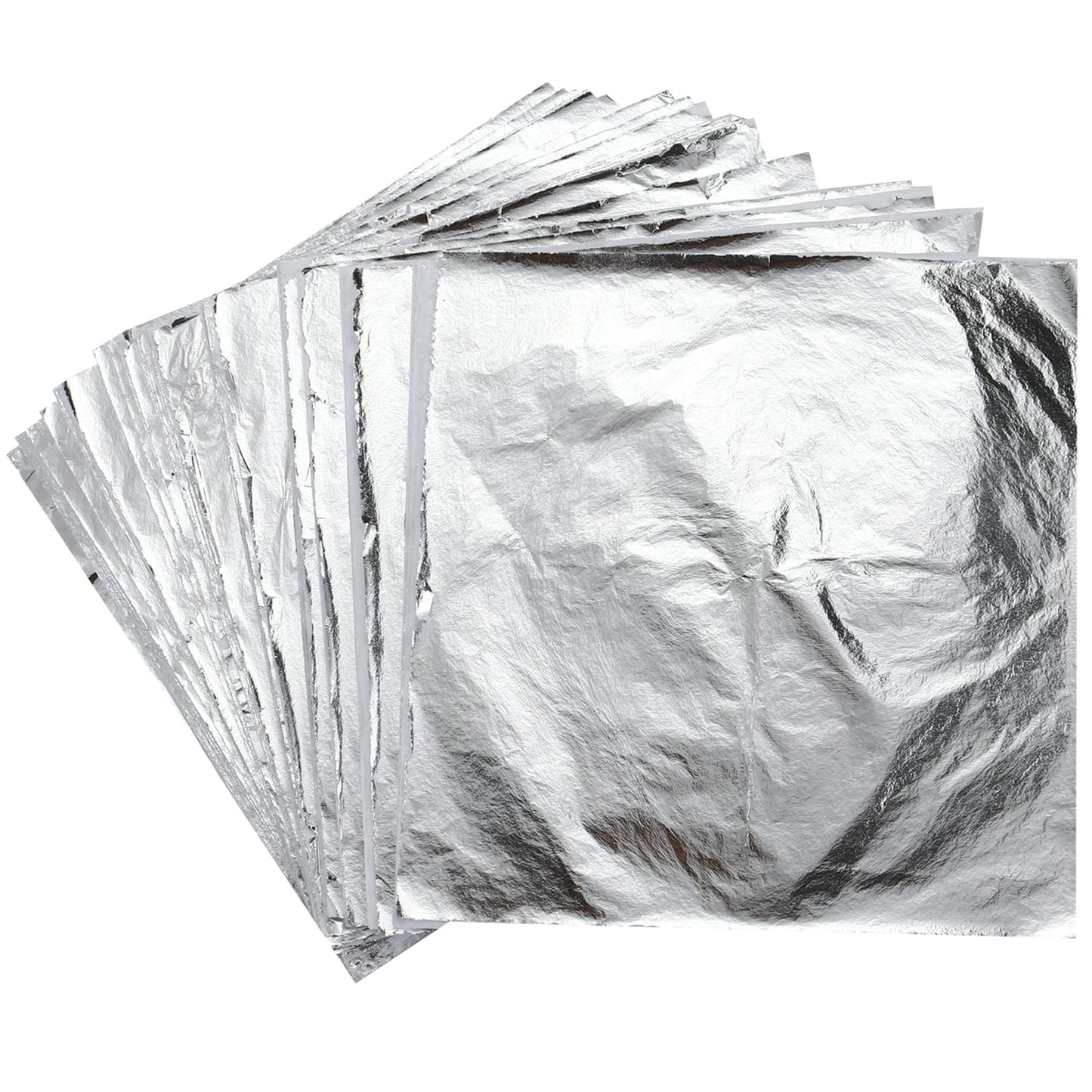Imitation Leaf for Gilding Crafting, Silver Imitation Sheets for Furniture Decoration, Arts Project Resin Jewelry Making, Nail Art, Silver Foil Flakes Metallic Leaf 5.5 by 5.5 Inches (100pcs)