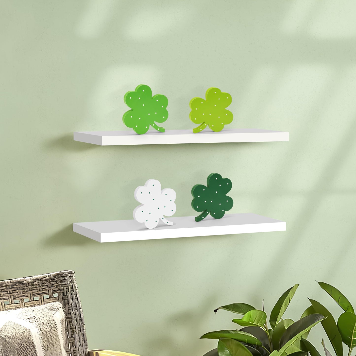 AKEROCK St Patricks Day Decor, Wooden Shamrock Decor for Table, Tiered Tray, Office Desk, Mantle Saint Patricks Day Decorations for the Home, 4 PCS Shamrock Decorations