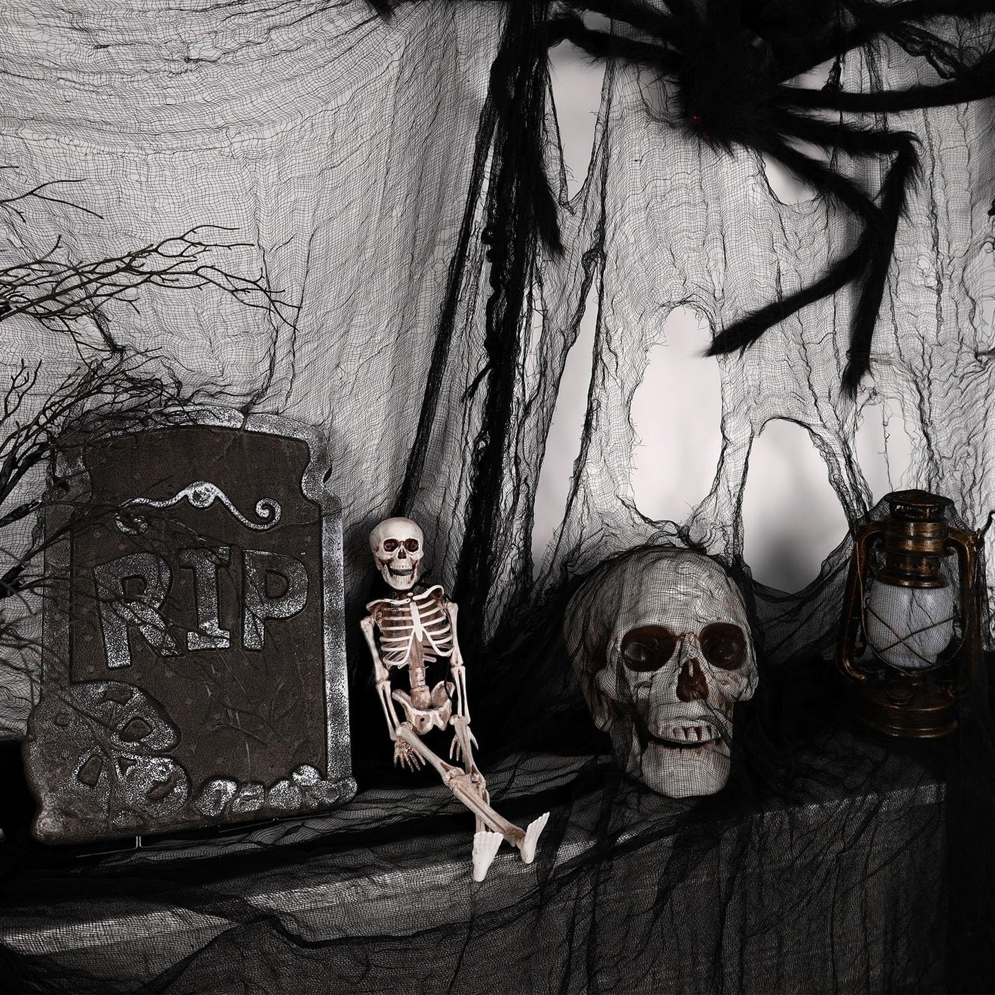 ZYP 410 x 80 Halloween Creepy Cloth Black Spooky Fabric Gauze Spooky Giant Cheese Cloth for Halloween Party Supplies Decorations