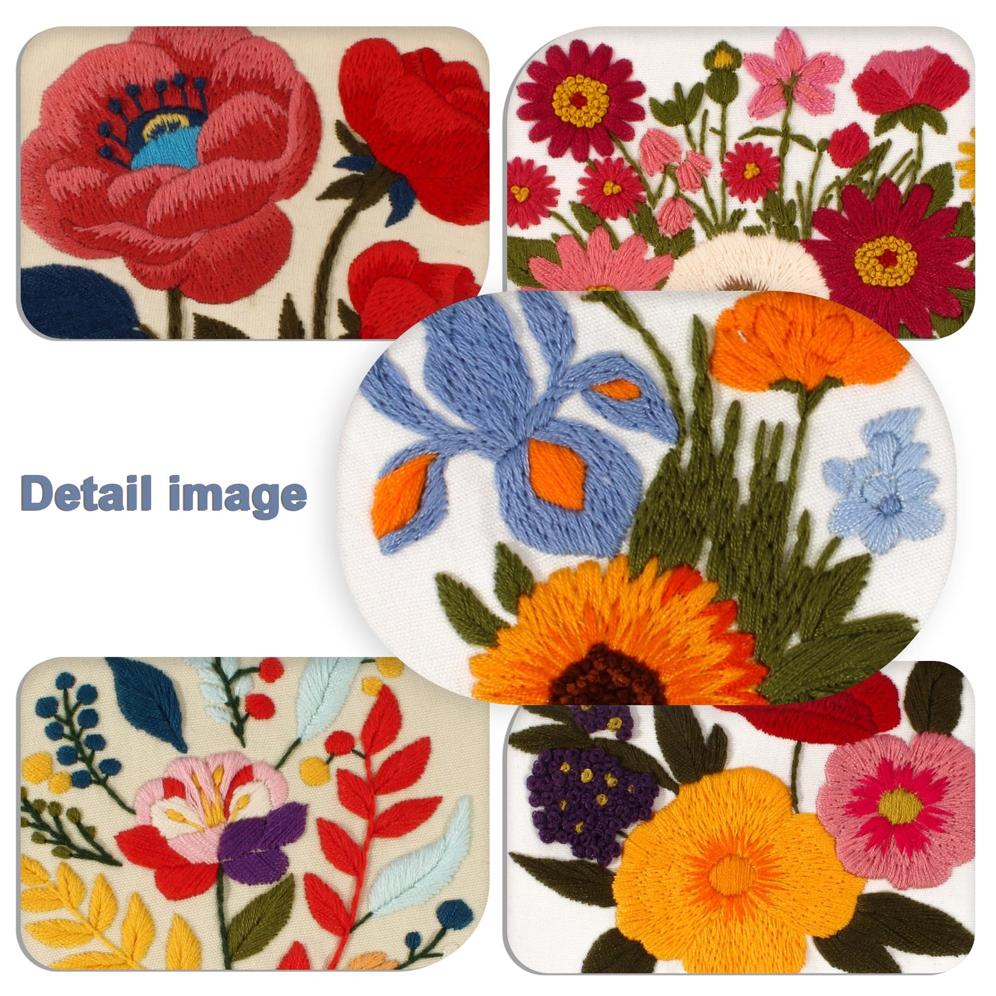 Maydear Complete Embroidery Starter Kit for Beginners - 5 Sets Punch Needle Set with Patterns, Hoops, Threads & Stitch Practice Guide for Adults, DIY Hand Embroidery Craft Kit