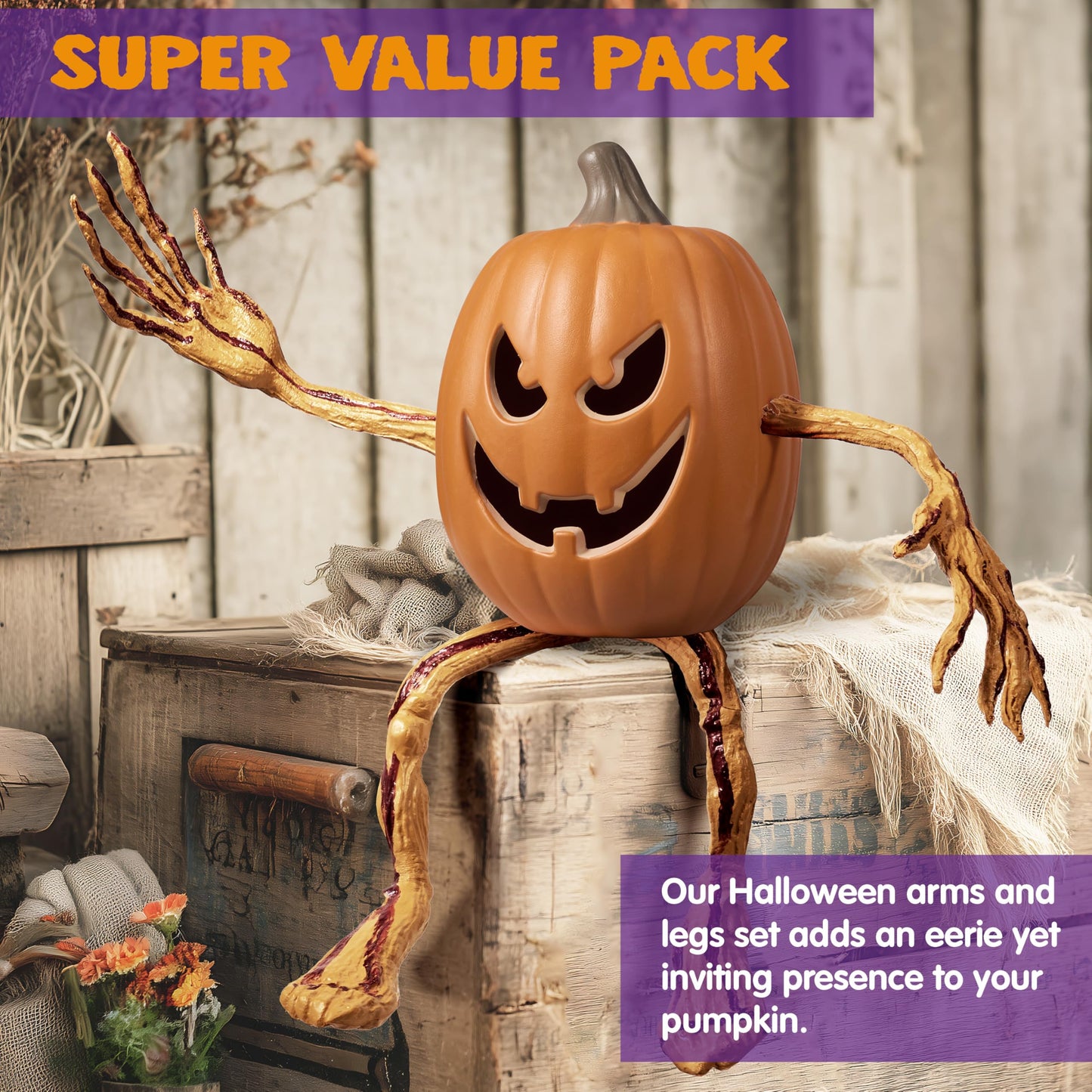 JOYIN Halloween Bendable Pumpkin Arms and Legs Set Decorations, Spooky Halloween Decorations for Pumpkin, Decorating Supplies Indoor Outdoor Home Party Fall