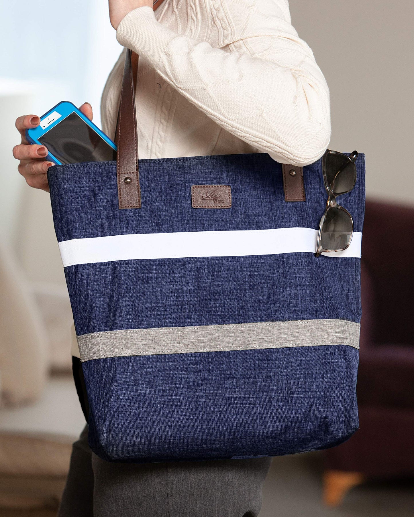 Shoulder Tote Bag Purse Top Handle Satchel Handbag For Women Work College Travel Business Shopping Casual (Blue) Upgraded