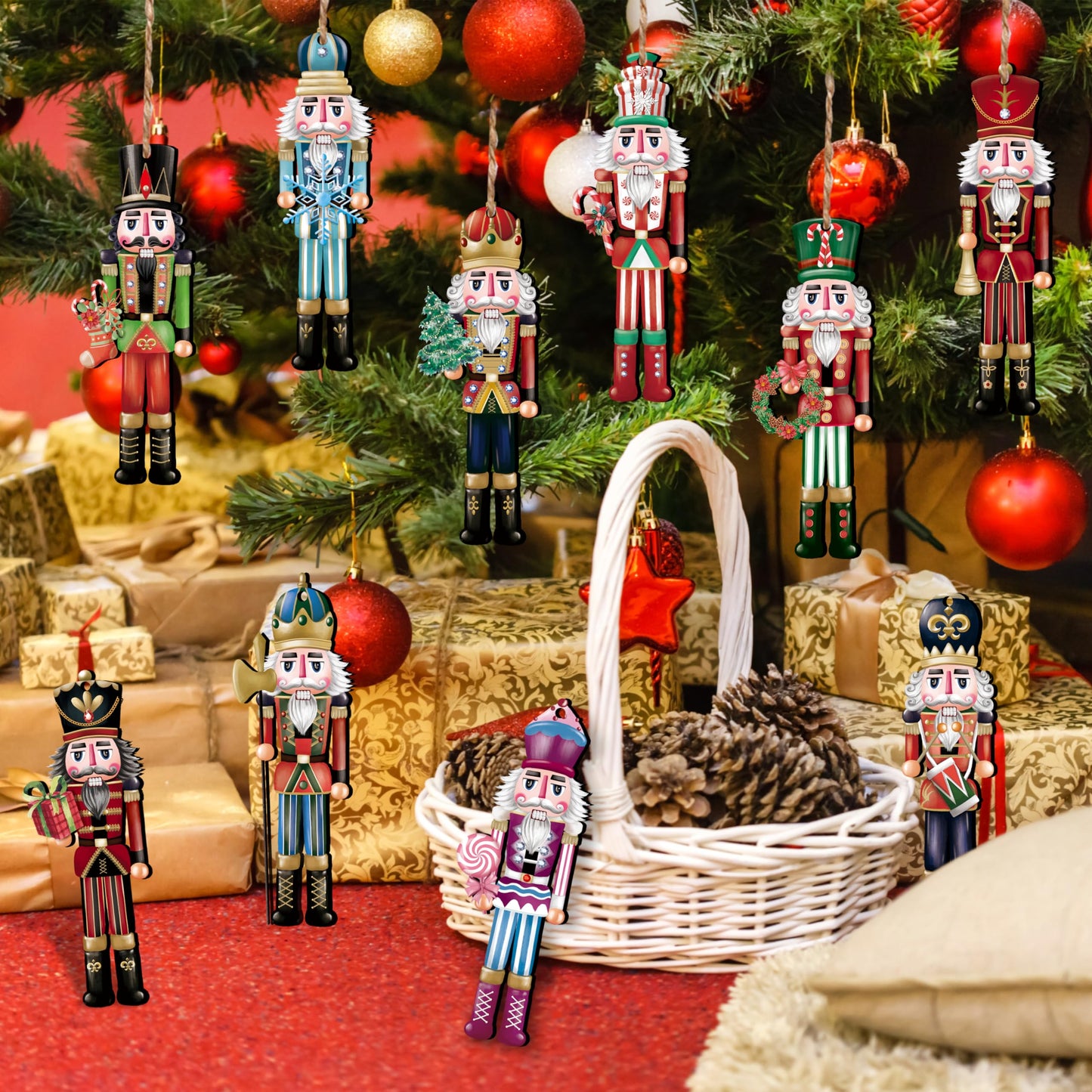 JOPHMO 24 Pieces Christmas Nutcracker Wooden Ornaments Wood Hanging Decoration Set for Christmas Tree Hanging Wood Crafts Holiday Decor Xmas Party Supplies (Xmas-Nutcracker-A)