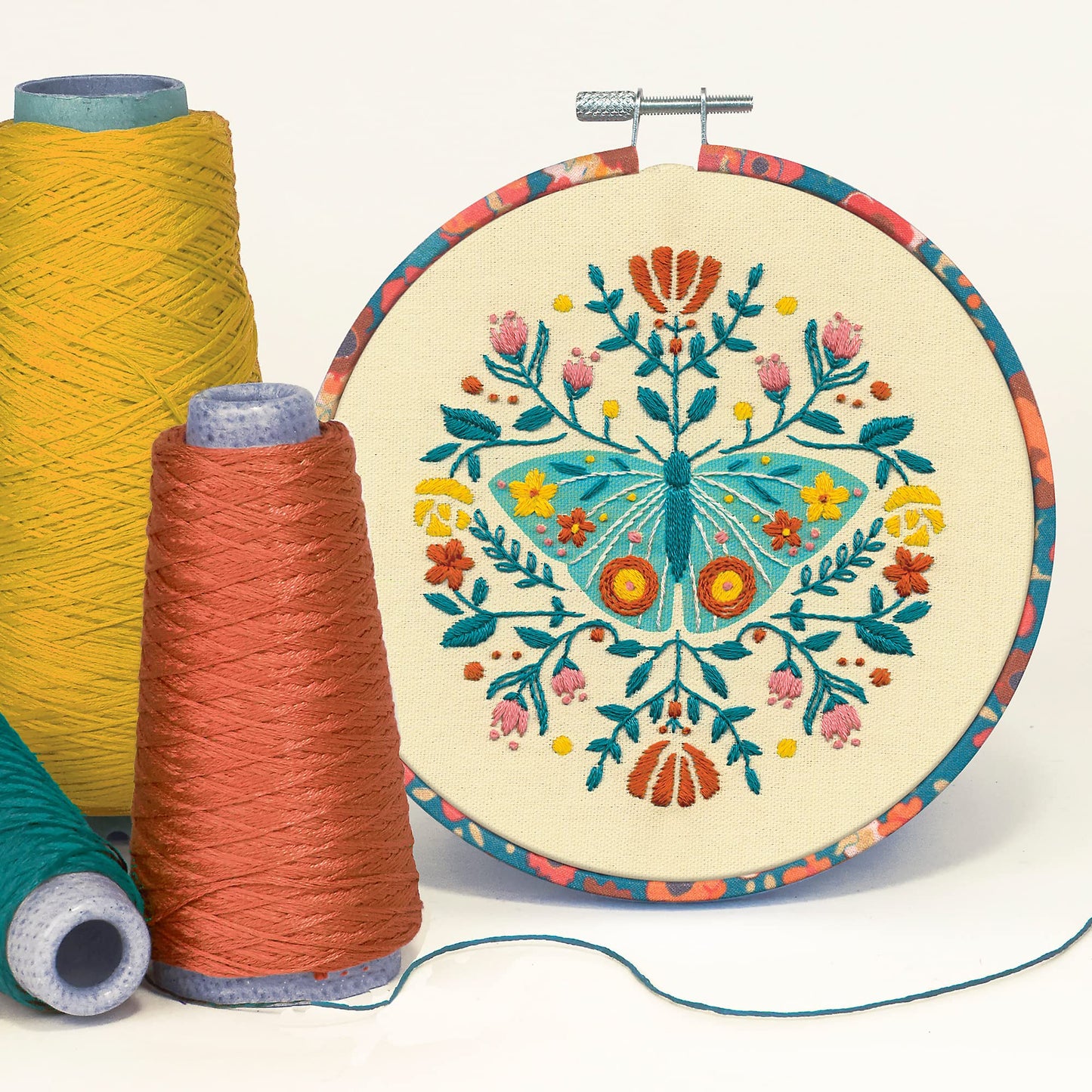 Dimensions 72-76313 Floral Moth Needlepoint Embroidery Kit for Adults, 6" D, Multicolor, 5pcs