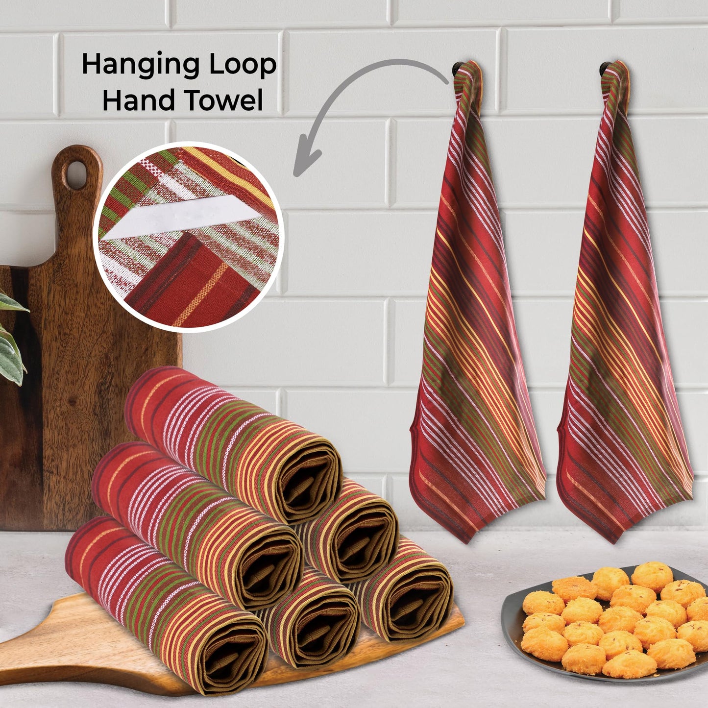 Fall Print Stripes Kitchen Towels Premium Quality 100% Cotton Harvest Dish Towels Mitered Corners Ultra Soft (Size: 20X30 Inch) Thanks Giving Highly Absorbent Tea Towels - (Set of 6)