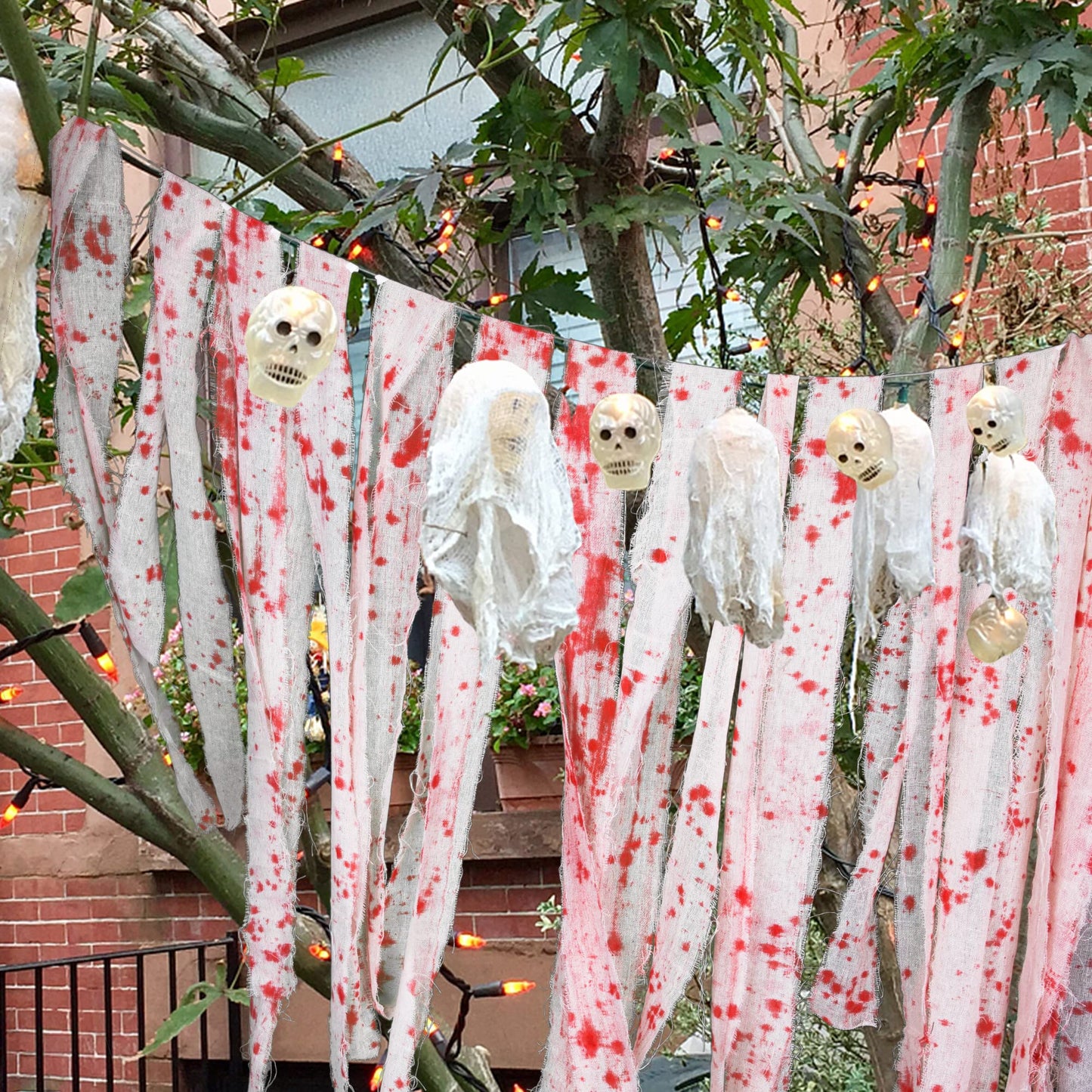 Watayo 82 ft Halloween Creepy Blood Cloth-Scary Creepy Cloth with Bloody Prints-Spooky Fabric Blood Strip Drape for Halloween Doorway Curtain Costume Decor
