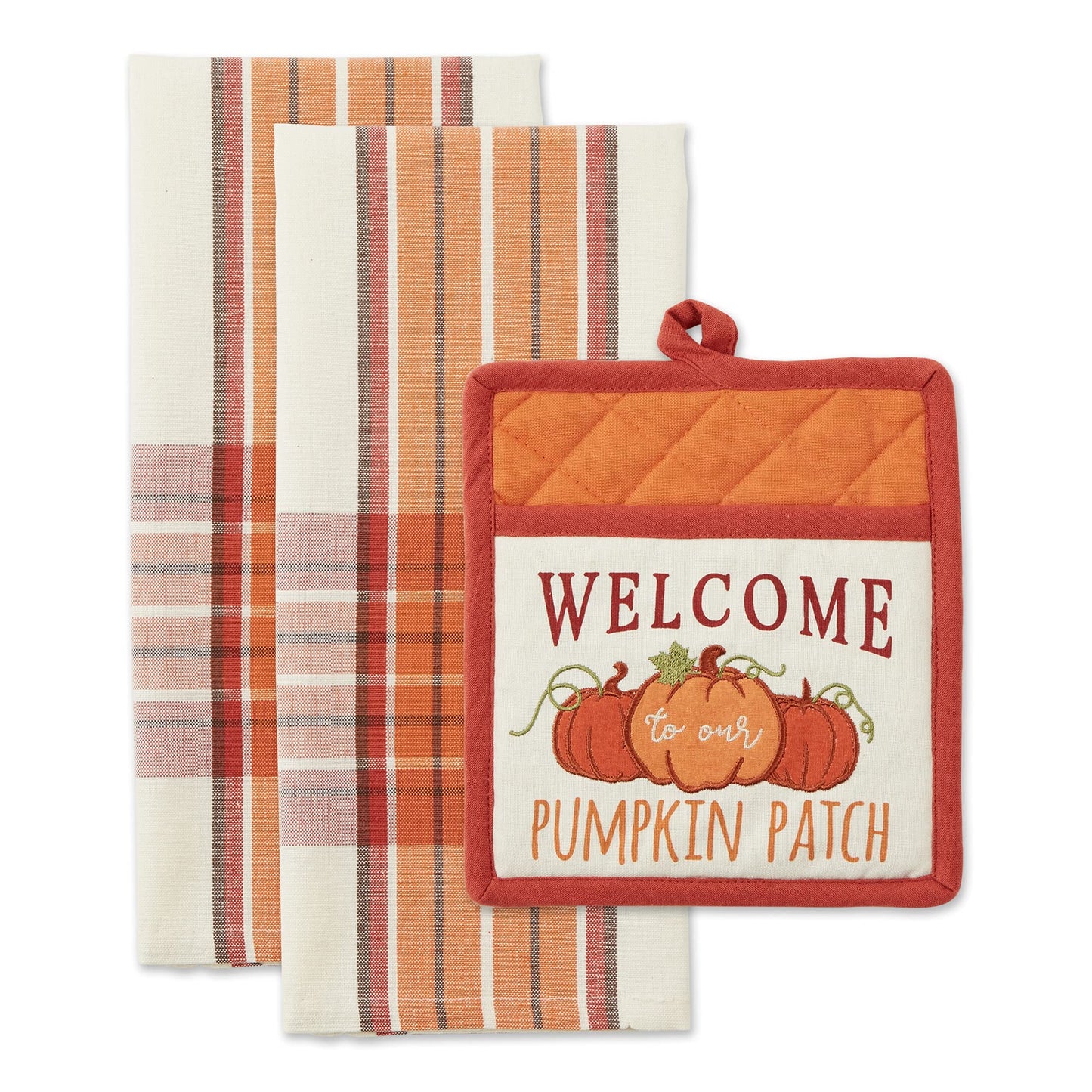 Fall Kitchen Décor Collection Dish Towel & Potholder Hostess Gift Set, Pumpkin Patch, 3 Piece
