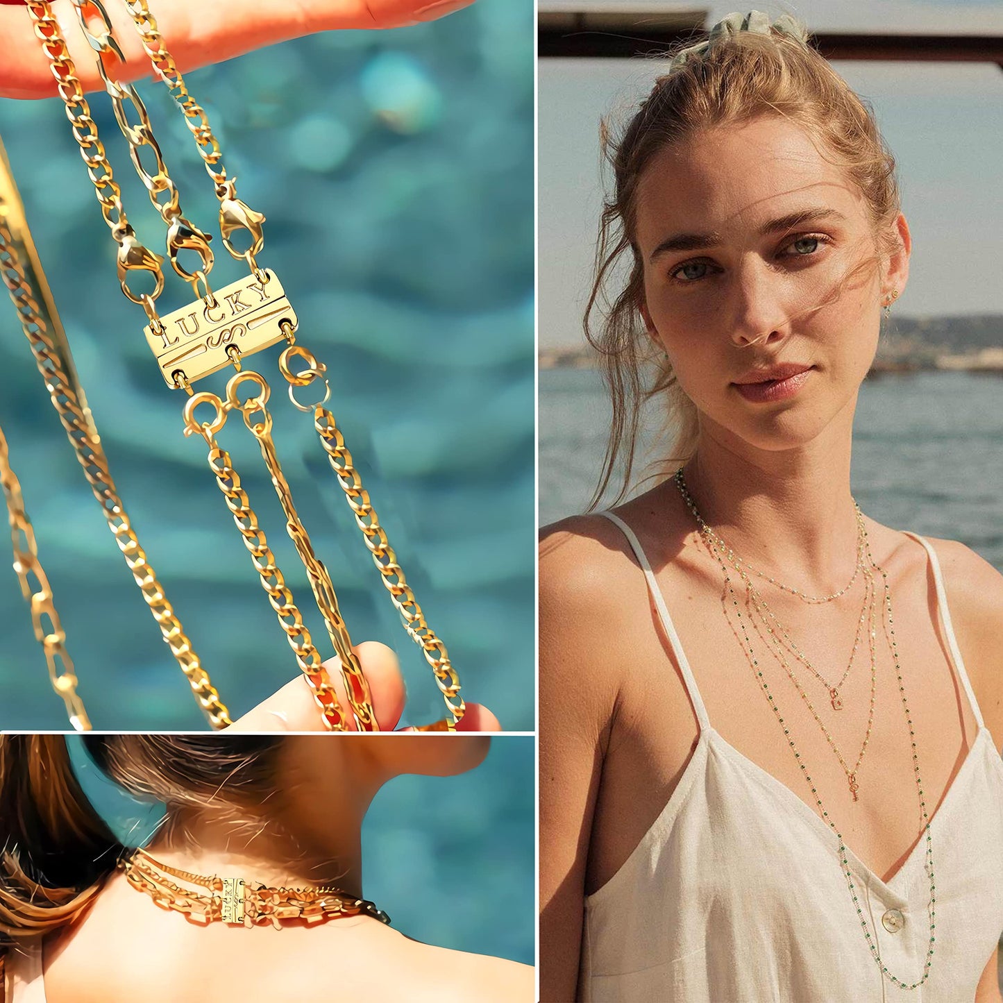Dailyacc Lucky Necklace Layering Clasp 18K Gold and Silver Multiple Necklace Clasps for Layered Look Separator