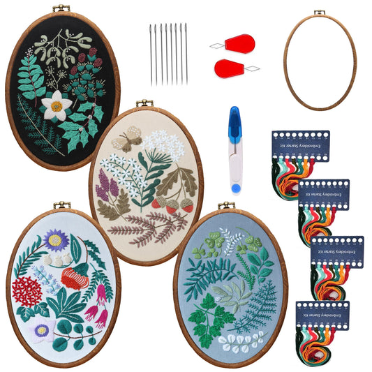 Maydear 4 Pack Embroidery Starter Kit with Pattern, Stamped Cross Stitch Kits for Beginners Adults with Embroidery Hoop and Instructions, Hand Embroidery Kit Cross Stitch Kits Stamped