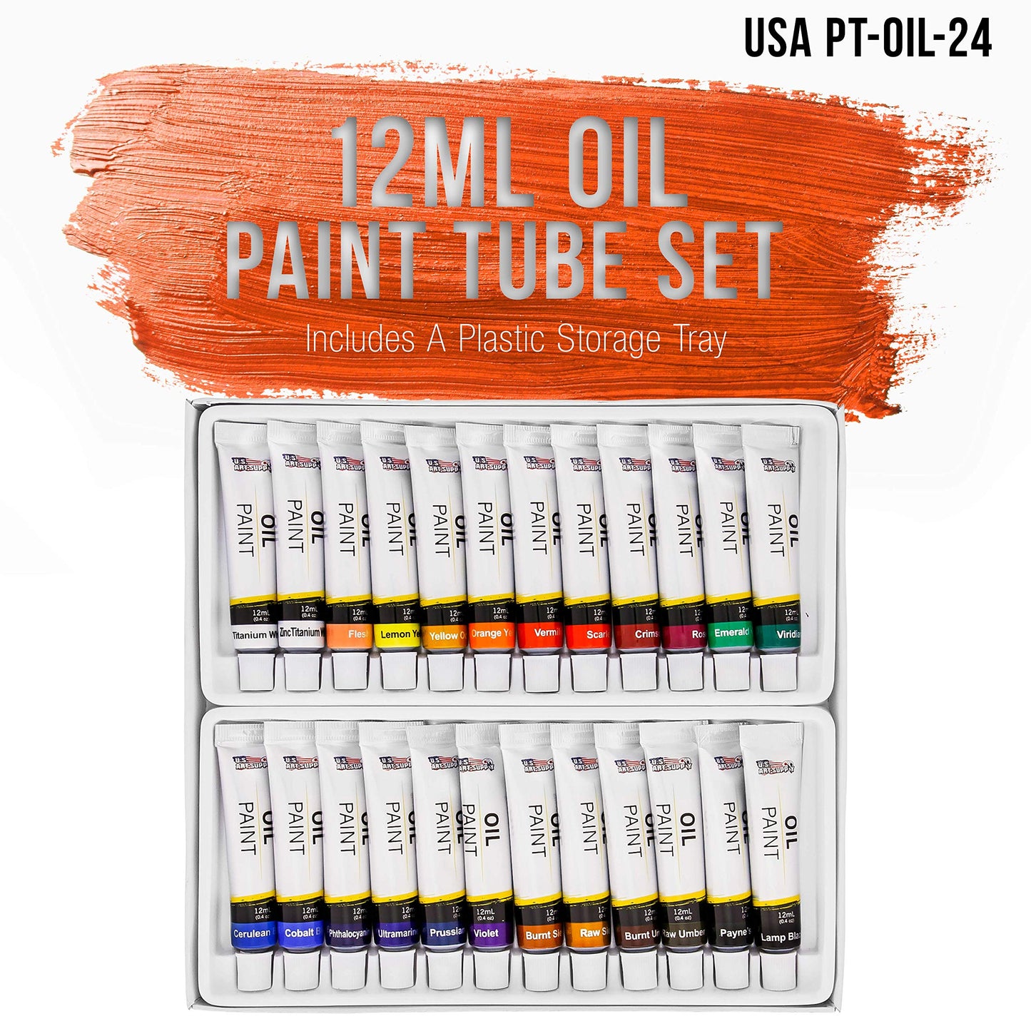 24 Color Oil Paint Set – 12ml Tubes With Vibrant Colors for Artists of All Levels – Blendable, Long-Lasting Paints With Smooth Consistency for Canvas, Wood, and Other Art Surfaces