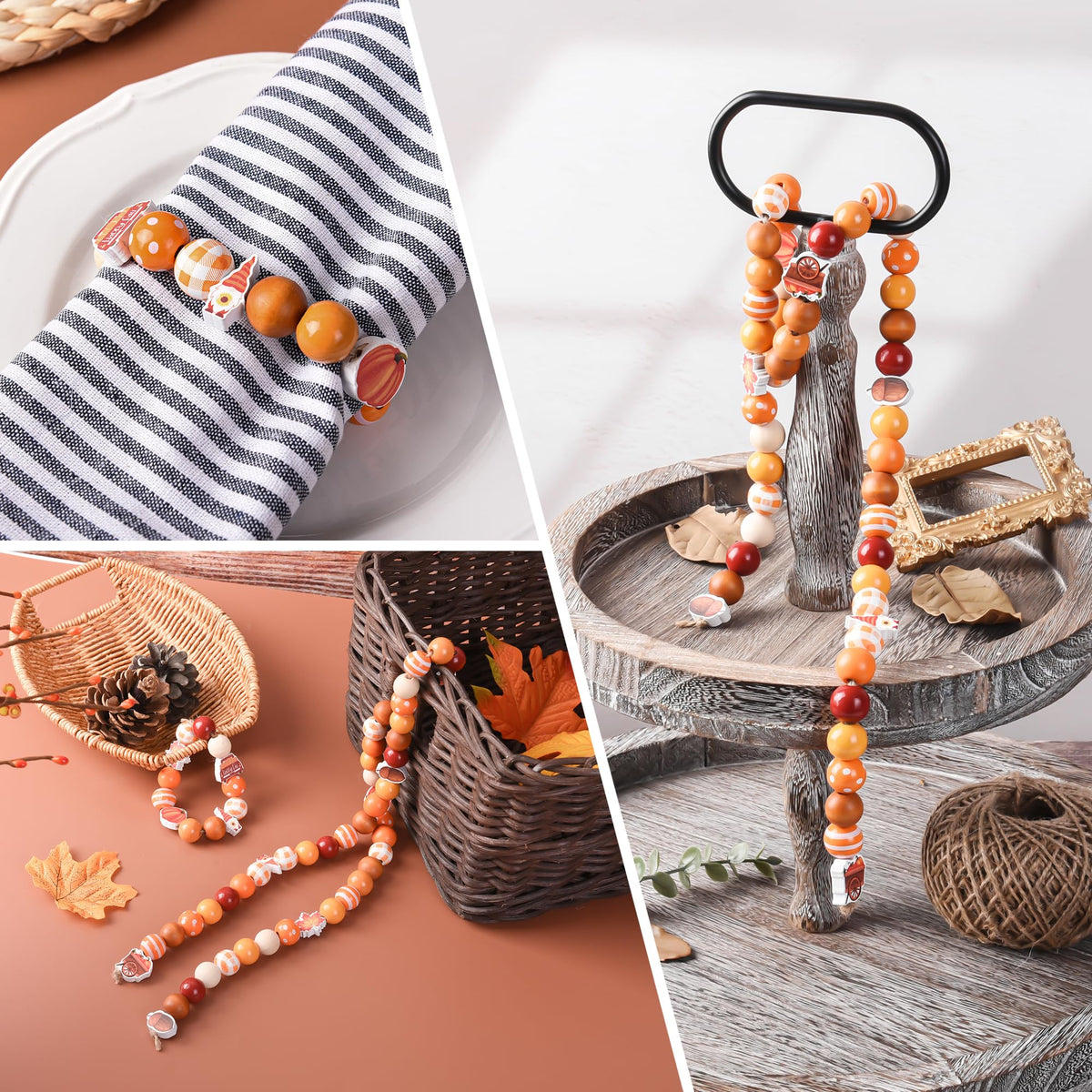 240 Pieces Fall Wooden Beads Thanksgiving Orange Craft Bead