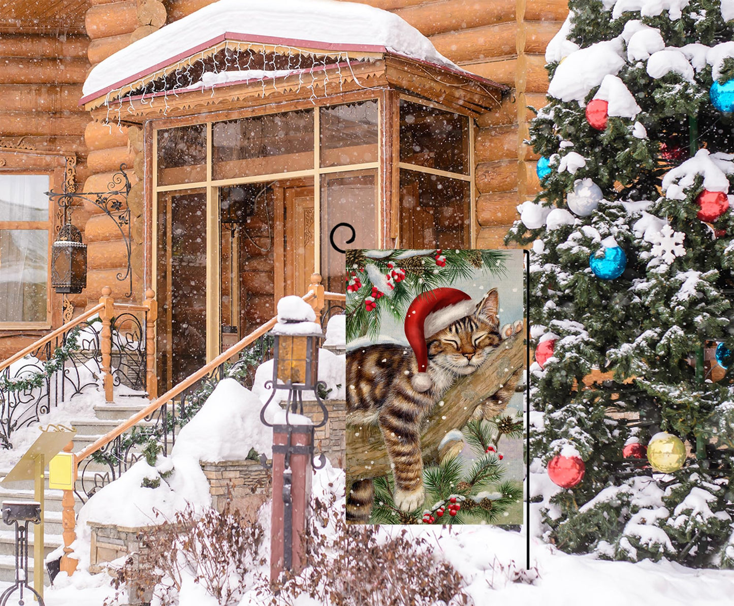 Winter Cat Garden Flag 12x18 Vertical Double Sided Christmas Holiday Outside Decorations Burlap Yard Flag BW738