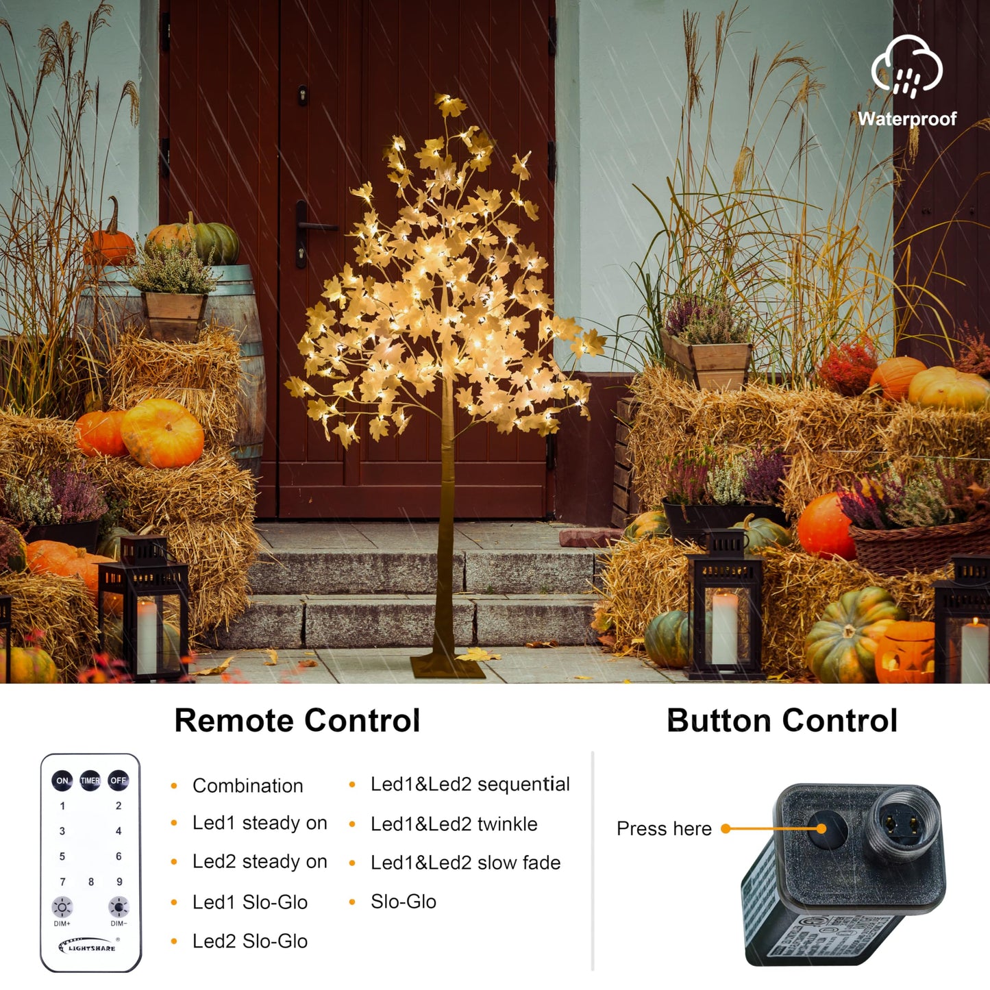 LIGHTSHARE 6 ft. Maple Tree - 120 LED Lights, Warm and Cold White, Mixed Colors, White Finish