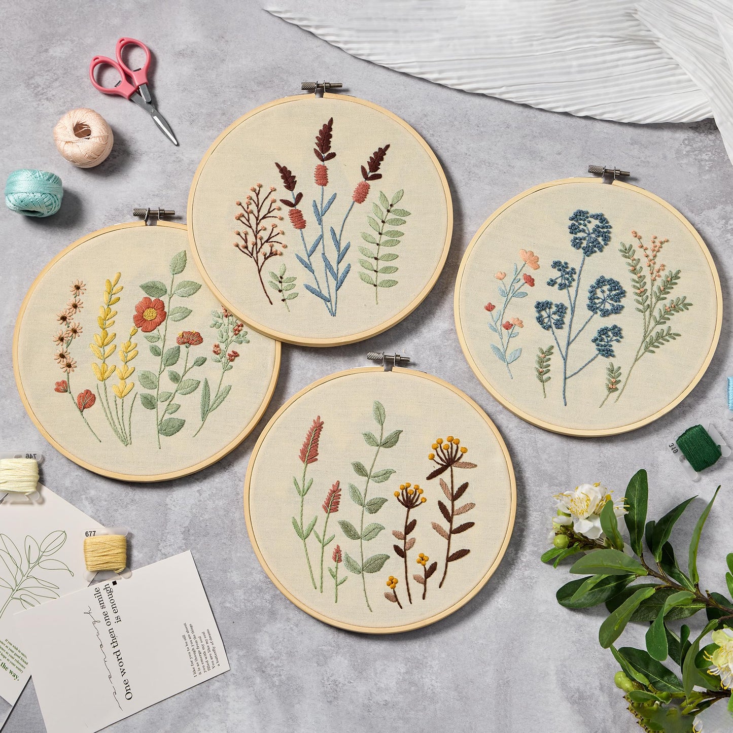 4 Sets Embroidery Kit for Beginners, Art Craft Handy Sewing Include Embroidery Clothes with Pattern, Instructions,Color Threads Needle Kit (Multi 5)