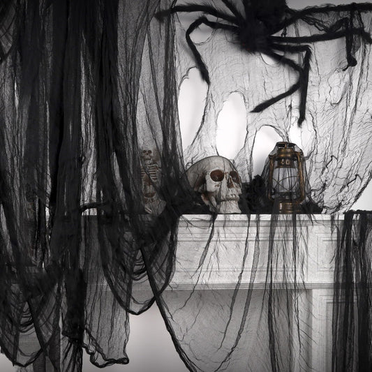 ZYP 410 x 80 Halloween Creepy Cloth Black Spooky Fabric Gauze Spooky Giant Cheese Cloth for Halloween Party Supplies Decorations