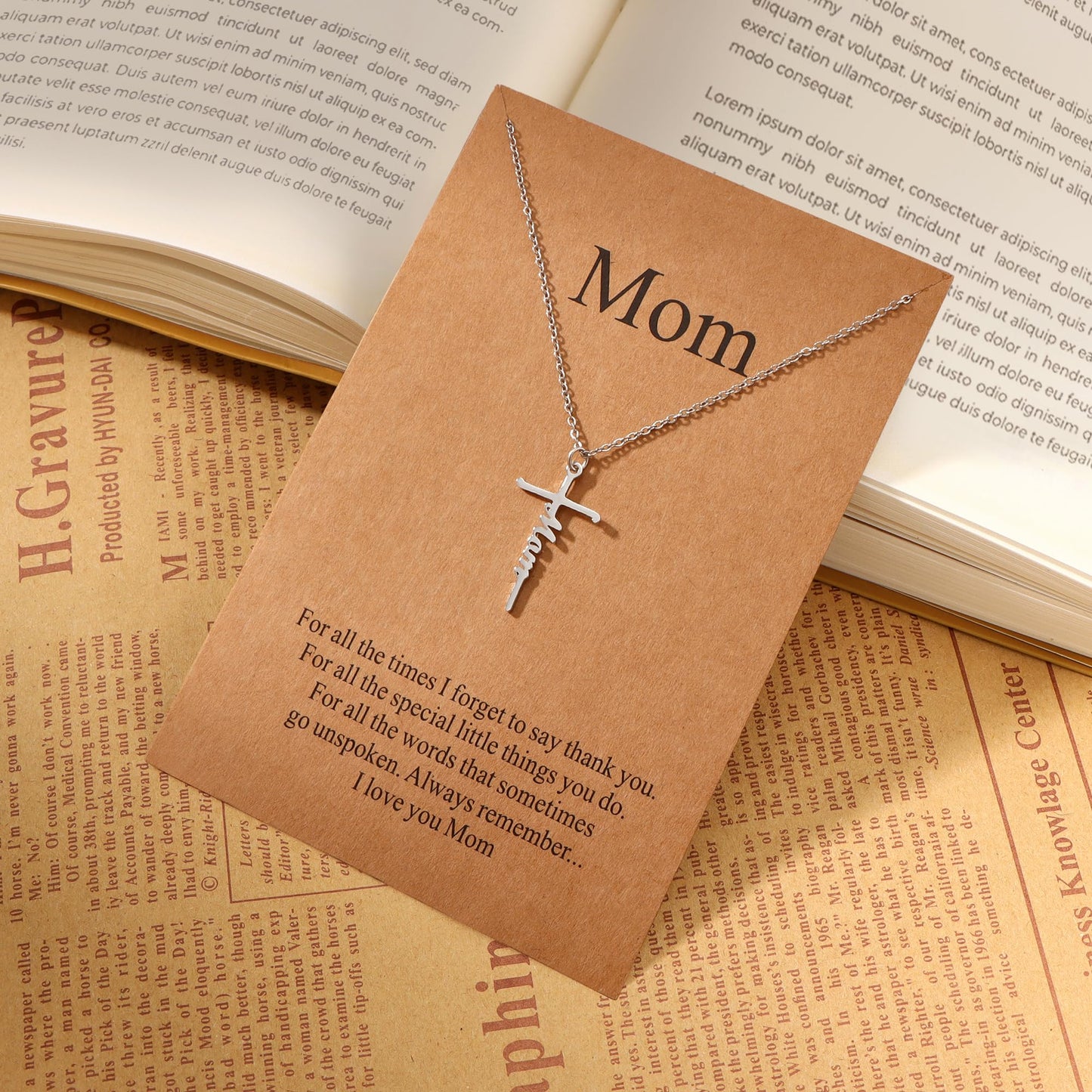 Lcherry Mom Cross Necklace for Women - Birthday Gifts for Mom, Religious Christian Jewelry Mother's Day Gifts for Women