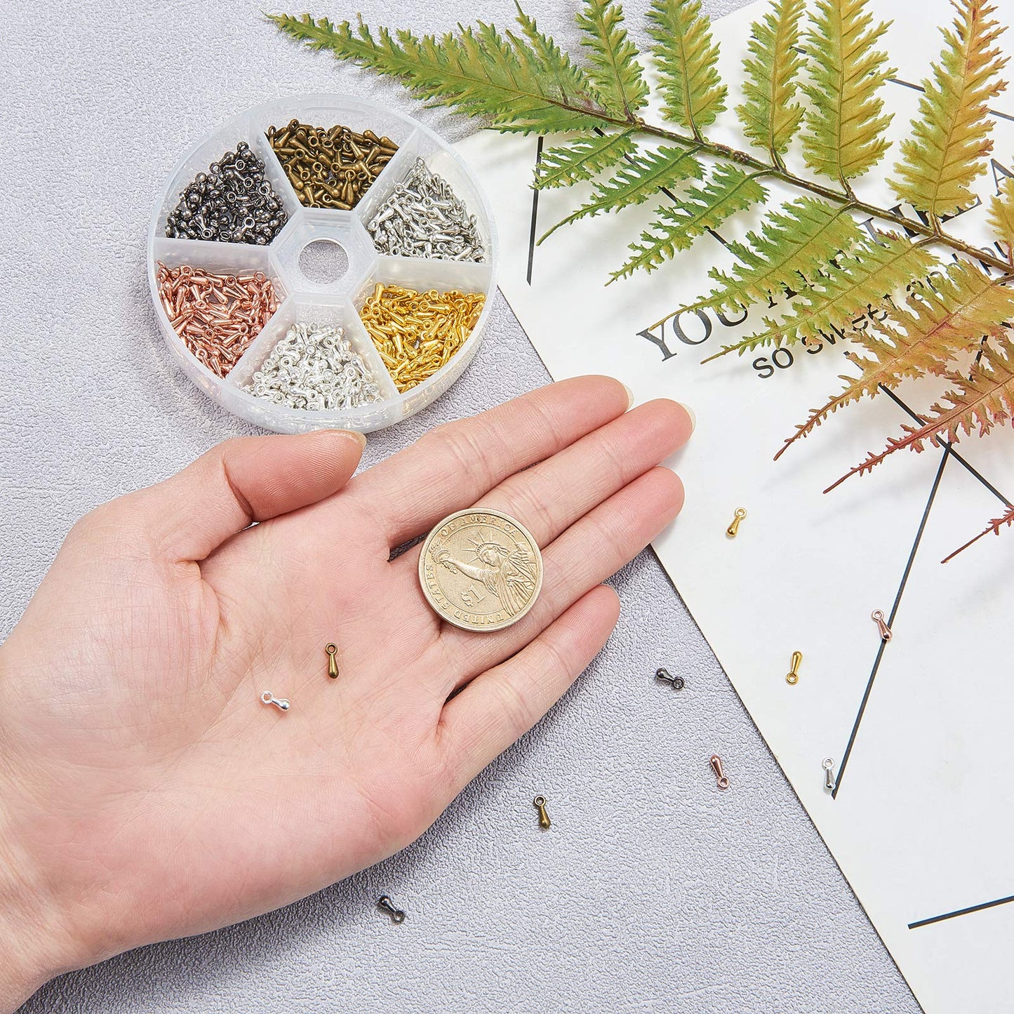 Kitbeads 600pcs Alloy Extender Chain Terminator Charm Tear Drop Dangle End Beads End Piece for DIY Jewelry Findings Necklace Making(6 Colors)