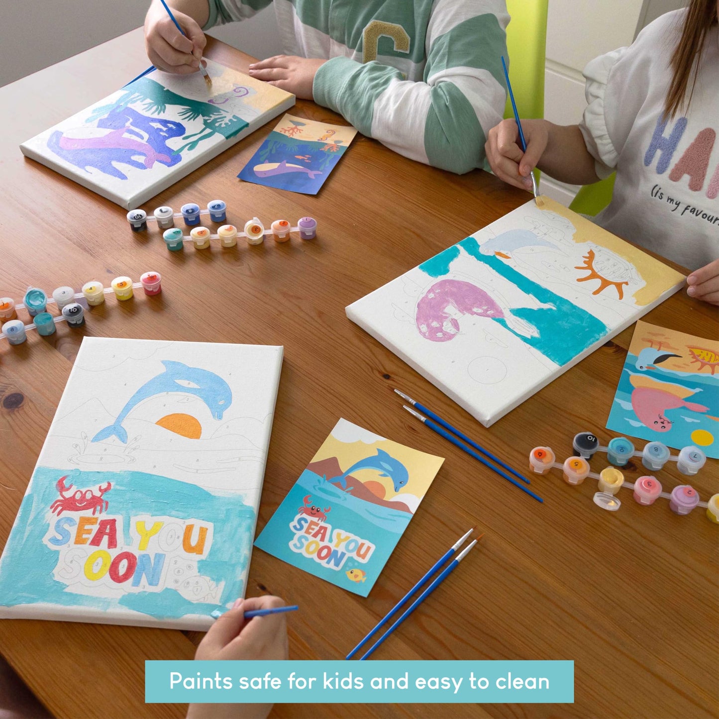 BONNYCO Paint by Numbers Kit for Kids Sea Animals Pack 3 Canvas. Paint by Number Canvas Framed, Ocean Gifts for Kids. Arts and Crafts 4-6 8-12, Pintar por Numeros. Pre Drawn Painting Under Sea Crafts