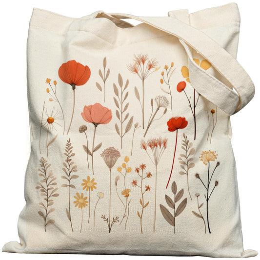 EFFUSON Aesthetic Canvas Tote Bag - Cottagecore Floral Tote Bag for Women with Pocket & Snap Closure, Cute Resuable Casual Flower Lovers Totebag for Shopper