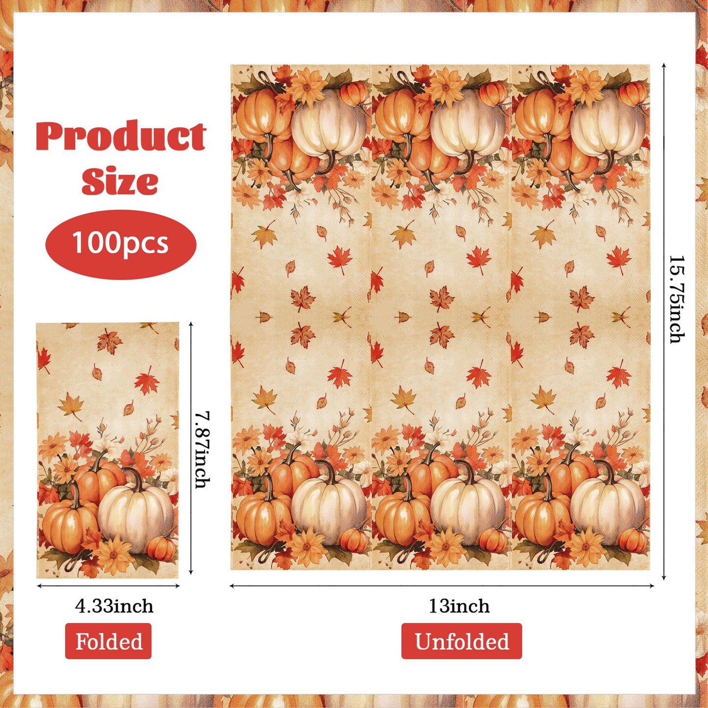 100 Pcs Fall Napkins Thanksgiving Guest Napkins Pumpkins Autumn Paper Napkins, 3 Ply Disposable Hand Towels for Fall Thanksgiving Party Supplies Table Decorations Bathroom Kitchen Home