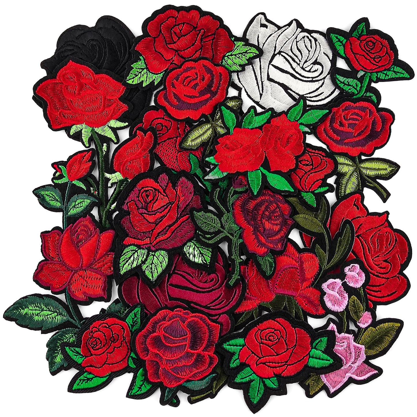 20pcs Rose Iron on Patches Flower Embroidery Patches Applique Valentines Patches for Clothes Hats Jeans Jacket