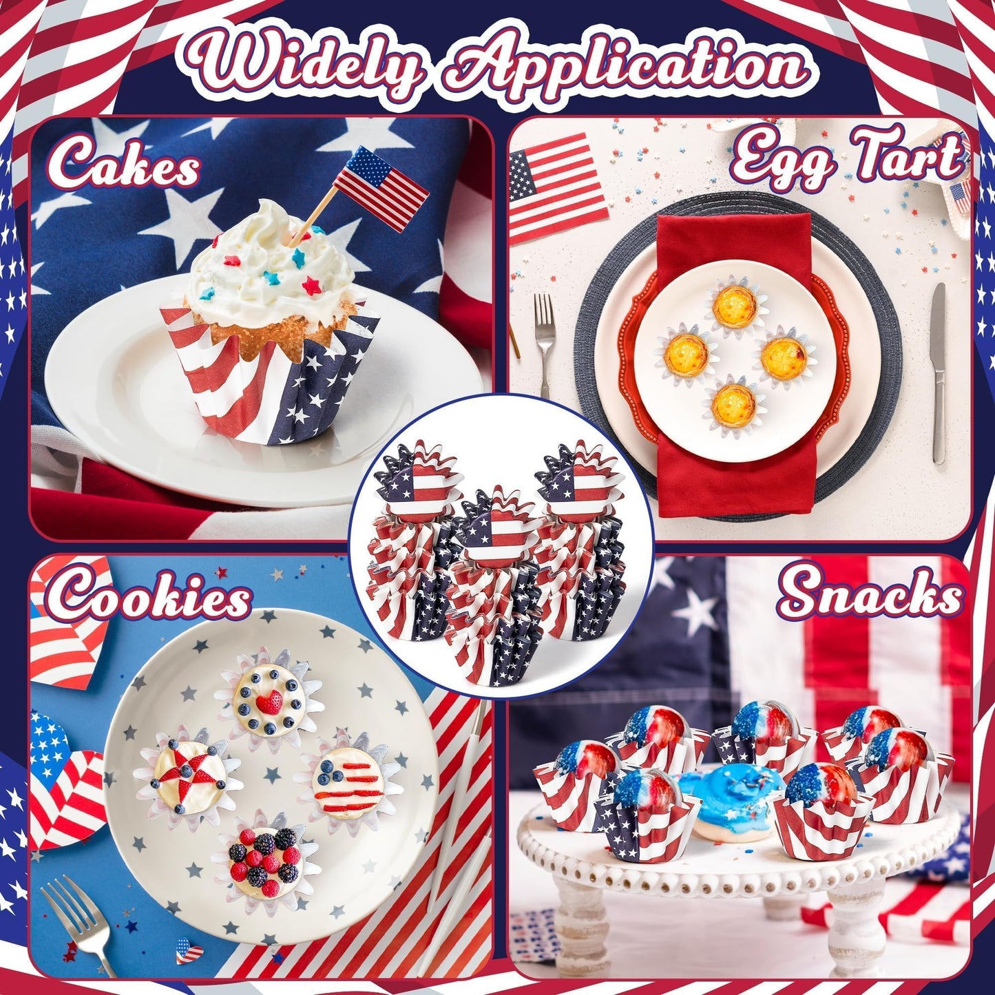 R HORSE 200Pcs American Flag Cupcake Liners, July 4th Grease-resistant Mini Size Cupcake Cups for Baking, Heavy Duty Paper Cupcake Wrappers Muffin Baking Cup for 4th of July Independence Day