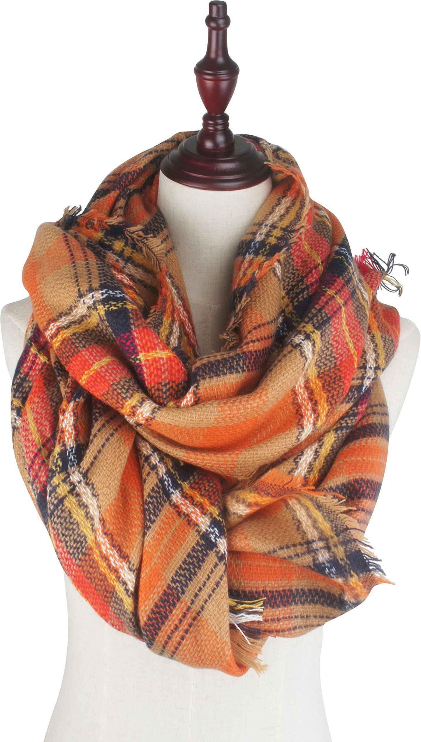 Women's Plaid Blanket Fall Winter Scarf Wrap Oversized Shawl Orange for Halloween Thanksgiving