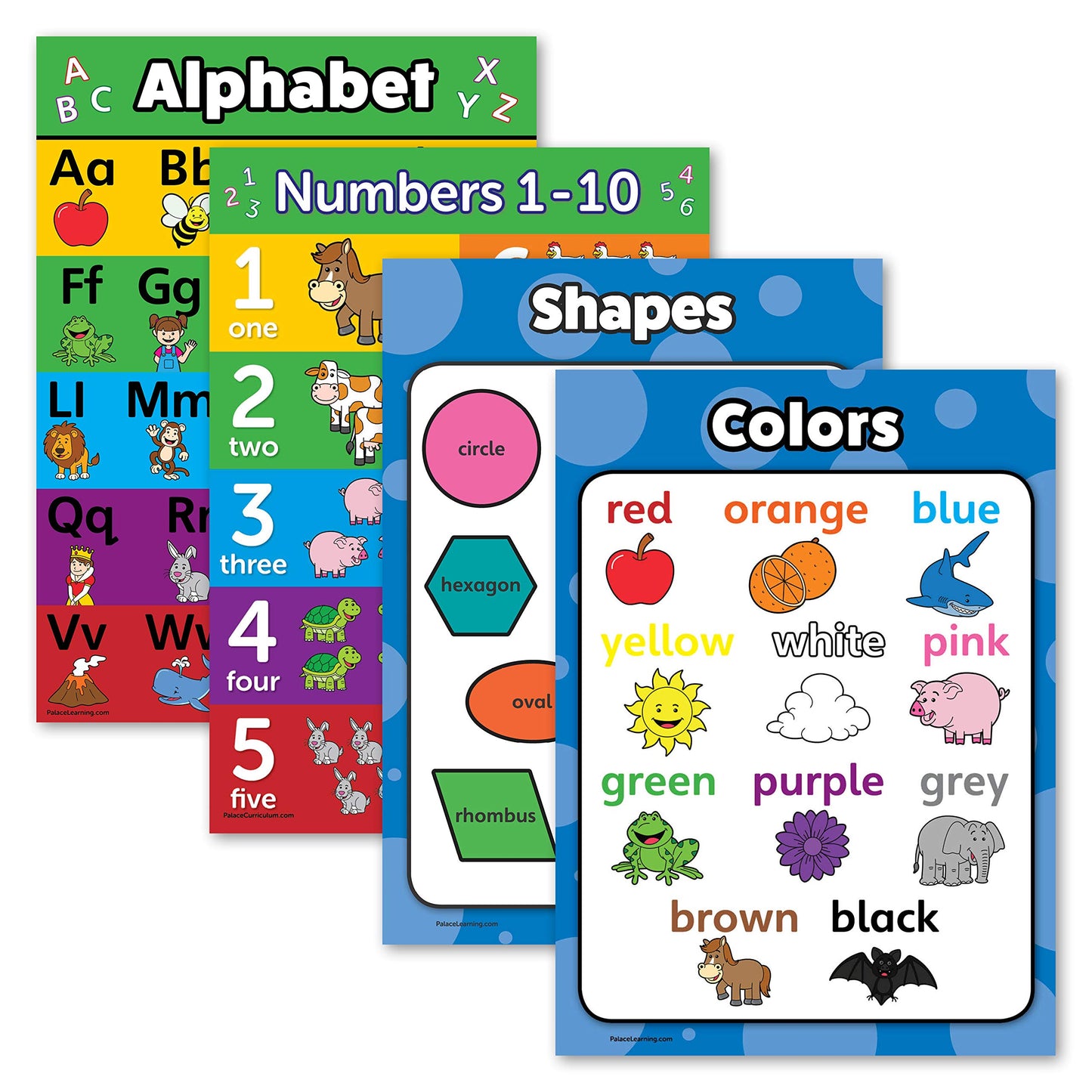 Learning 4 pack - ABC Alphabet + Numbers 1-10 + Shapes + Colors Poster Set - Toddler Educational Charts (LAMINATED, 18" x 24")