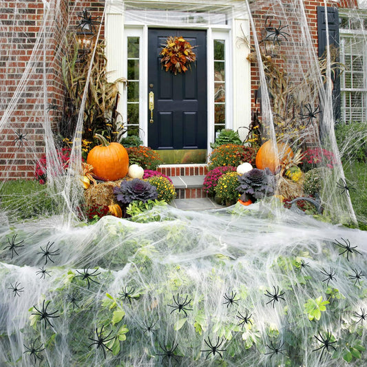 Spider Webs Halloween Decorations Outdoor & Indoor - 1200 sqft & Extra 30 Fake Spiders - Durable & Stretchable Halloween Yard Decorations Party Favorsor Party Supplies