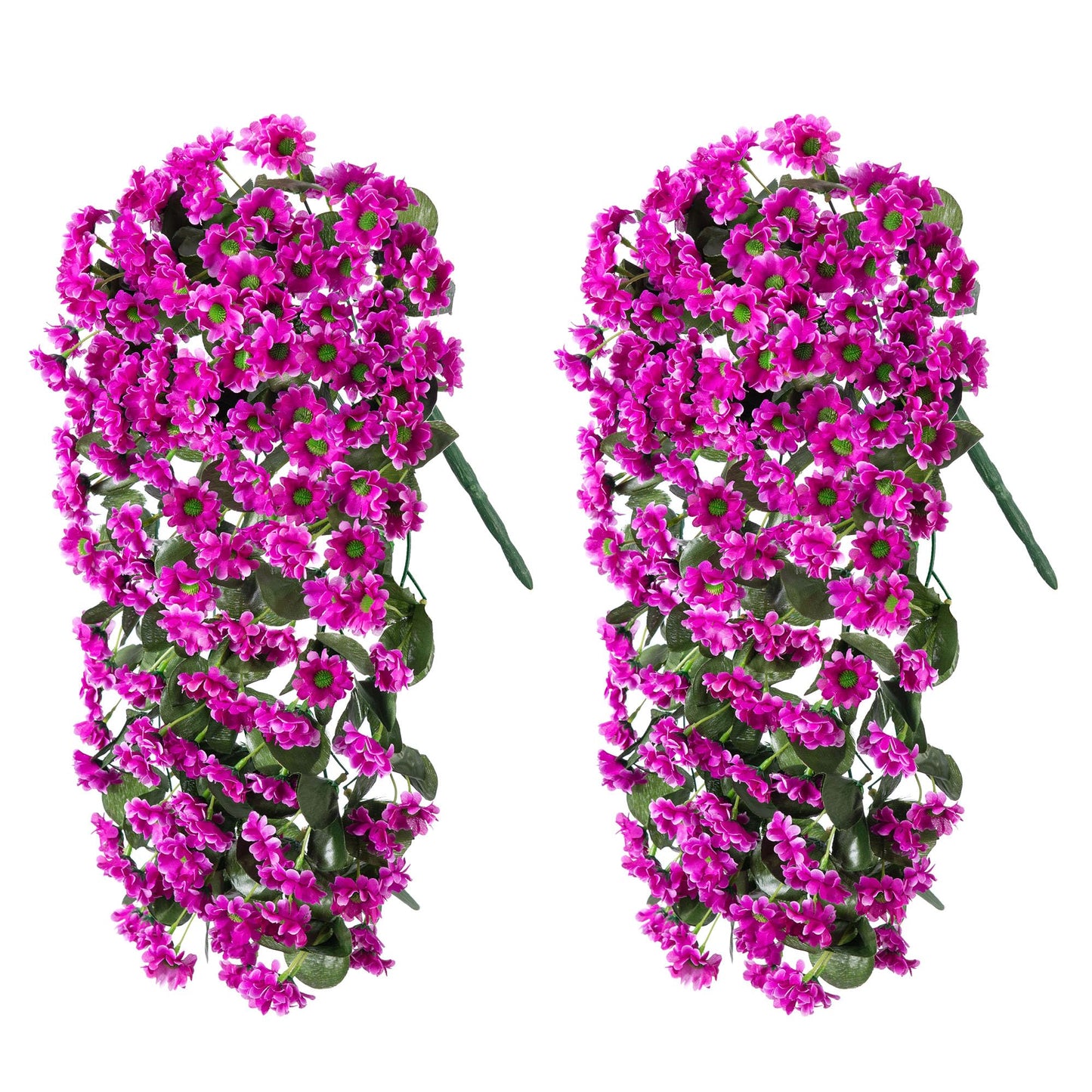 INXUGAO Artificial Fake Hanging Flowers Plants for Outdoor Summer Decoration,2 PCS Faux Silk Fuchsia Orchid Long Vines Stems Bouquet UV Resistant for Wall Home Porch Patio Outside(Violet)