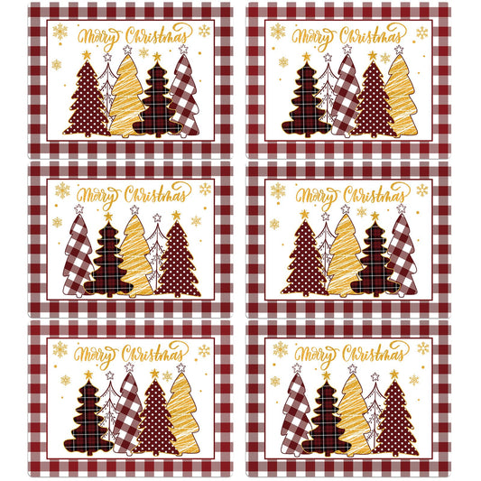 Winter Christmas Placemats Set of 6 Merry Christmas Watercolor Buffalo Plaid Plastic Table Mats Red Gold Xmas Trees Place Mat Holiday Table Decoration for Indoor Outdoor Party Kitchen Dining