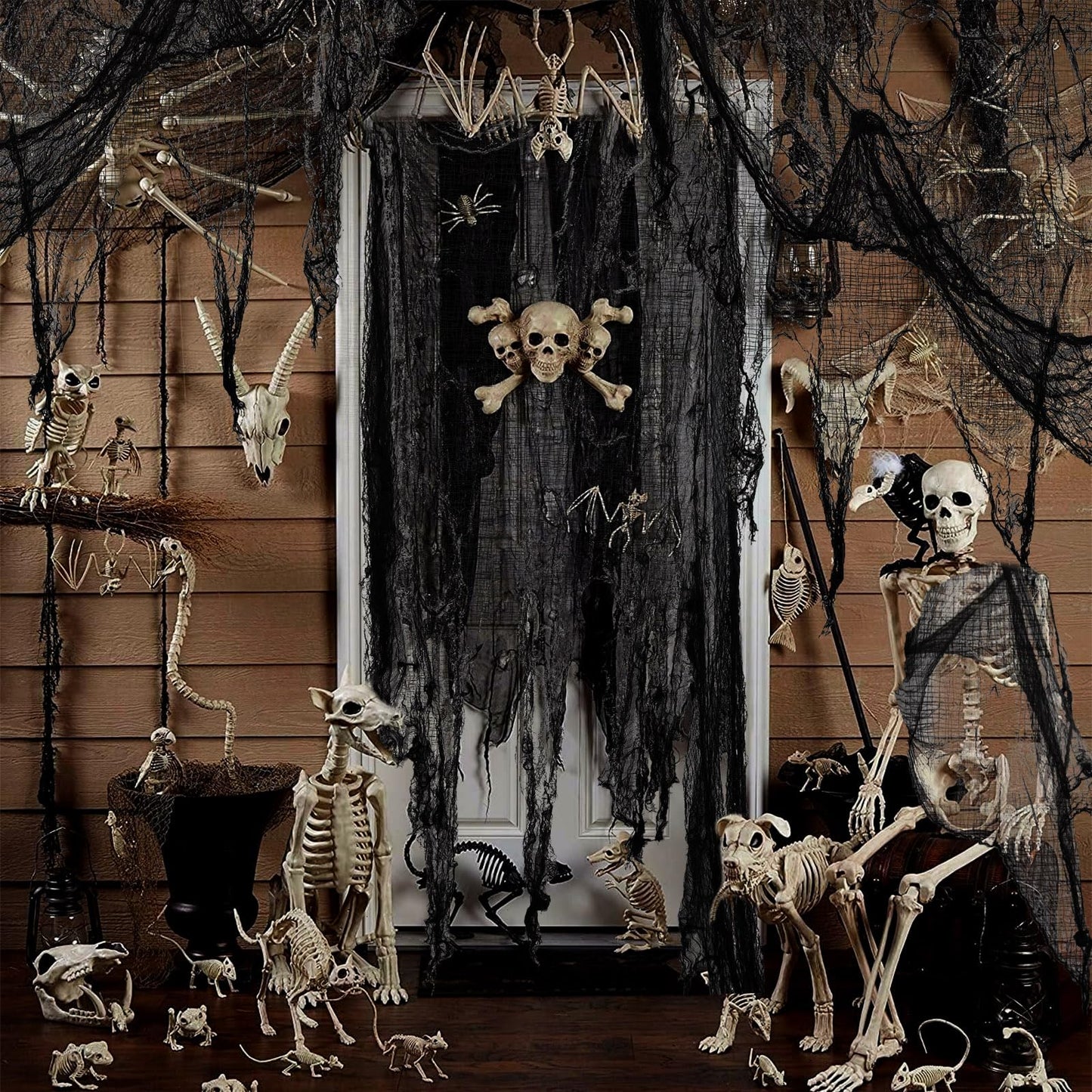 ZYP 410 x 80 Halloween Creepy Cloth Black Spooky Fabric Gauze Spooky Giant Cheese Cloth for Halloween Party Supplies Decorations