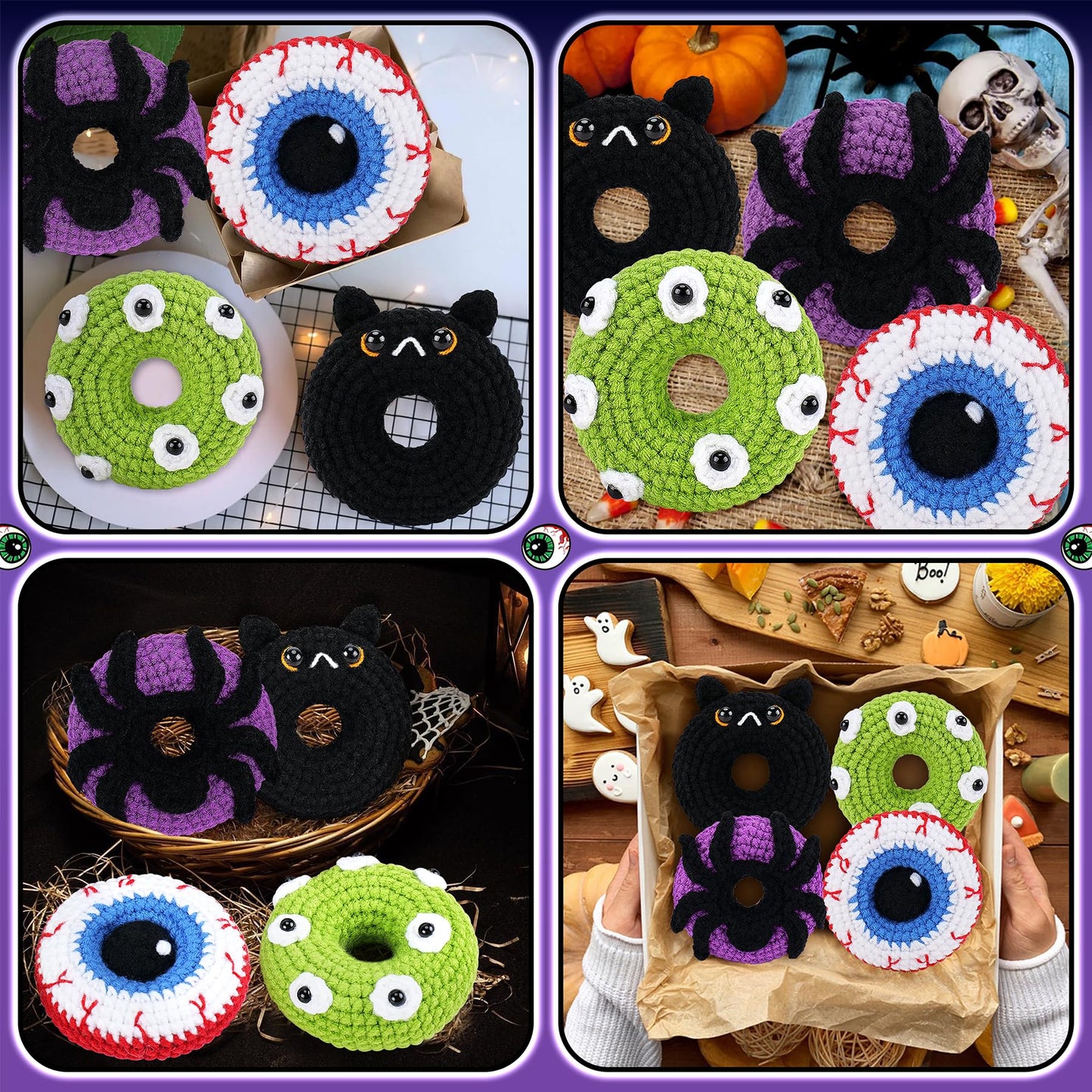 Crochet Kit for Beginners, 4 PCS Donut Family Crochet Kit with Step-by-Step Video Tutorials, Beginner Crochet Kit for Adults and Kids, Donut Family Crocheting Set