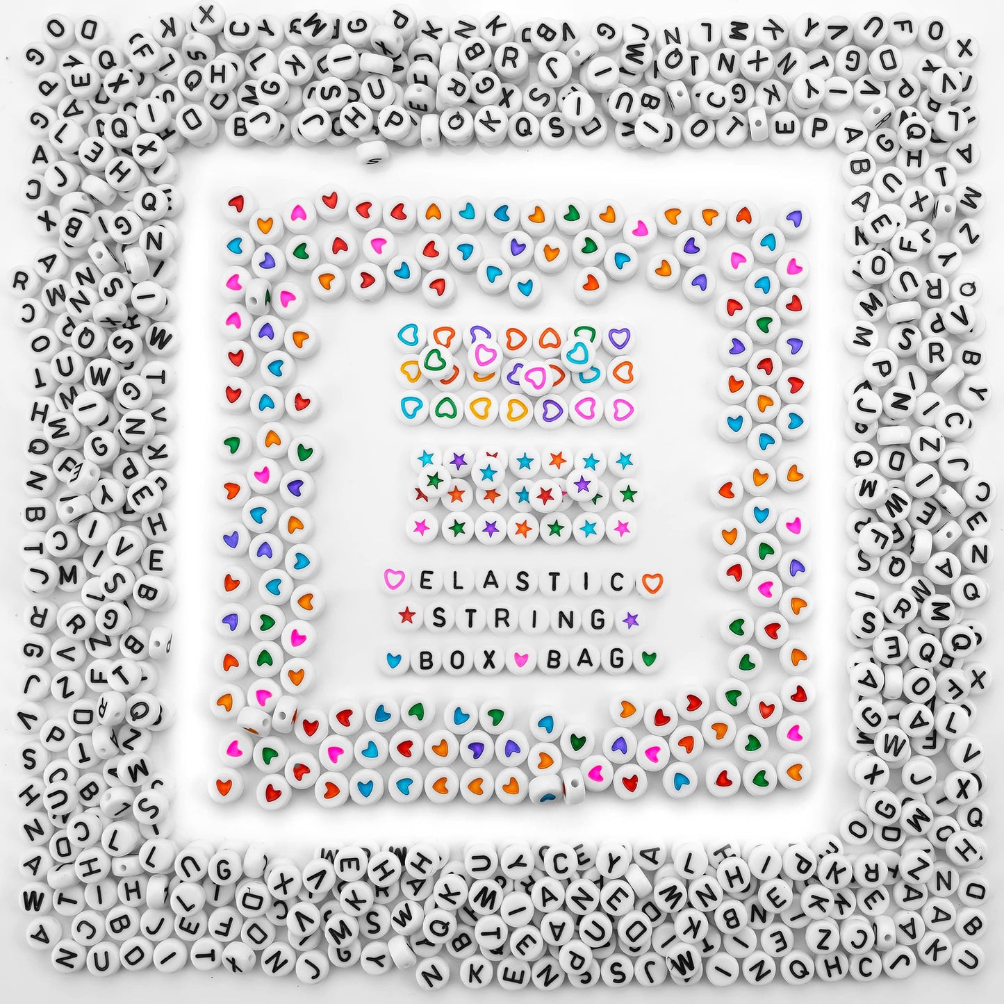 Stylo 800 PCS Letter Beads for Bracelets, Colorful Alphabet Beads for Jewelry Making with Acrylic Round Beads, Heart, Star Charms and 52' Elastic String Thread