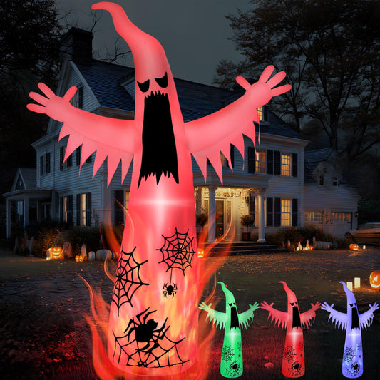 Joiedomi 12 FT Halloween Inflatables Giant Ghost Outdoor Decorations, Halloween Blow Up Ghost Yard Decorations with 3-Colored Flashing Flame Light for Lawn Party Scary Decor
