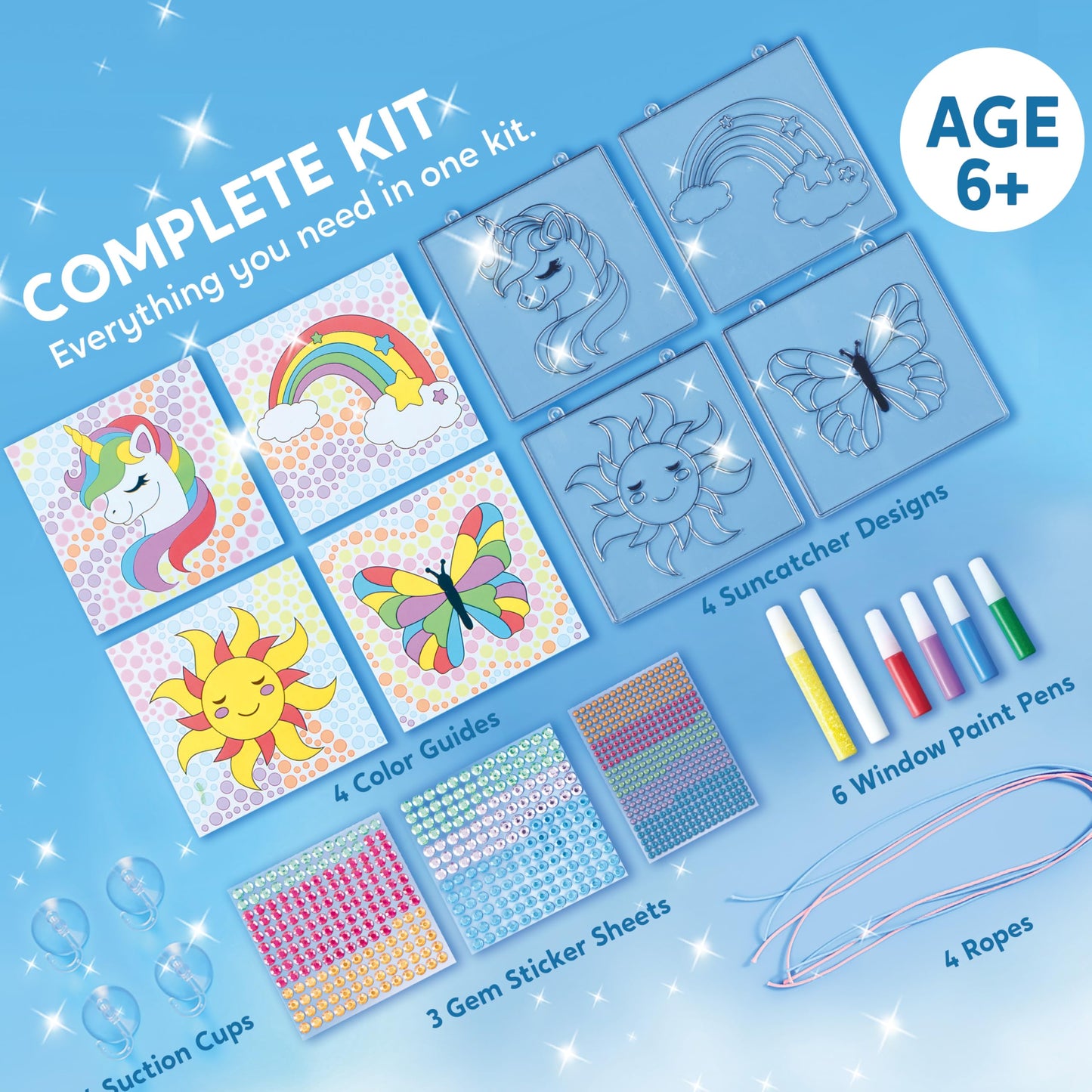 Klever Kits 4PCS Window Art, 2-in-1 Gems and Gels Suncatcher, 2 Ways to Play Diamond and Gels, Arts & Crafts Toys for Boys Girls, Christmas Birthday Gifts for Kids Age 6 and Up