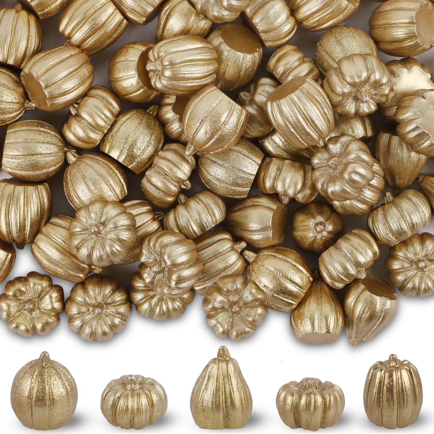 Mini Pumpkins Fall Decorations- 80 Pack Small Fake Pumpkins for Decorating, Thanksgiving Table Centerpieces, Autumn Harvest Home Office Decor, DIY Crafts, Vase Bowls Basket & Fillers (Gold)