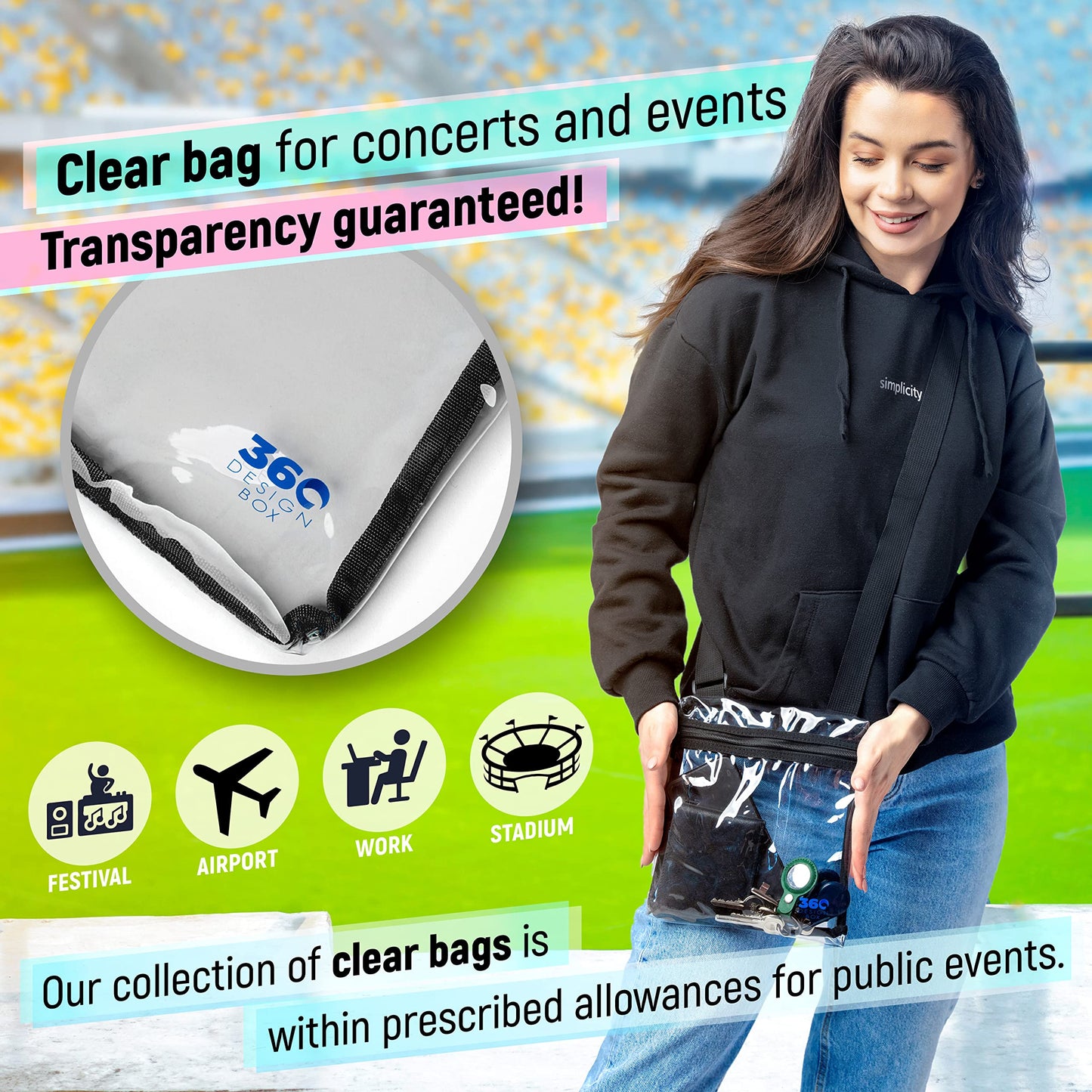 Clear Bag for Stadium Events | Small Clear Purses for Women Stadium Crossbody under 12x6x12 Concert, Festival, Games Approved