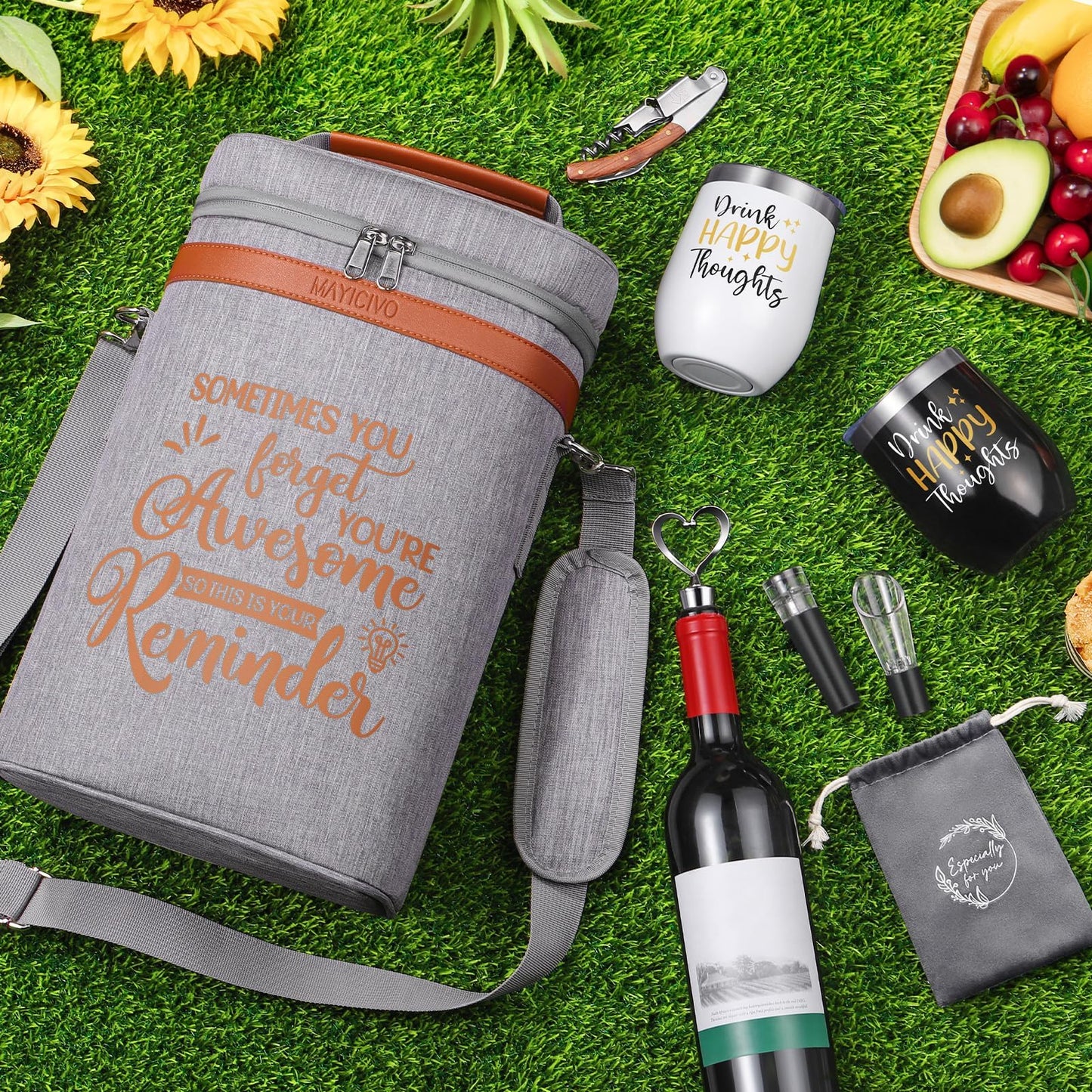 Wine Lovers Gifts for Women Wine Gift Baskets, Mothers Day Birthday Gifts for Women Mom Her Sister Friend Dad Coworker Girlfriend Housewarming Gift Set, Wines Cooler Bag Tote Carrier Wines Tumblers