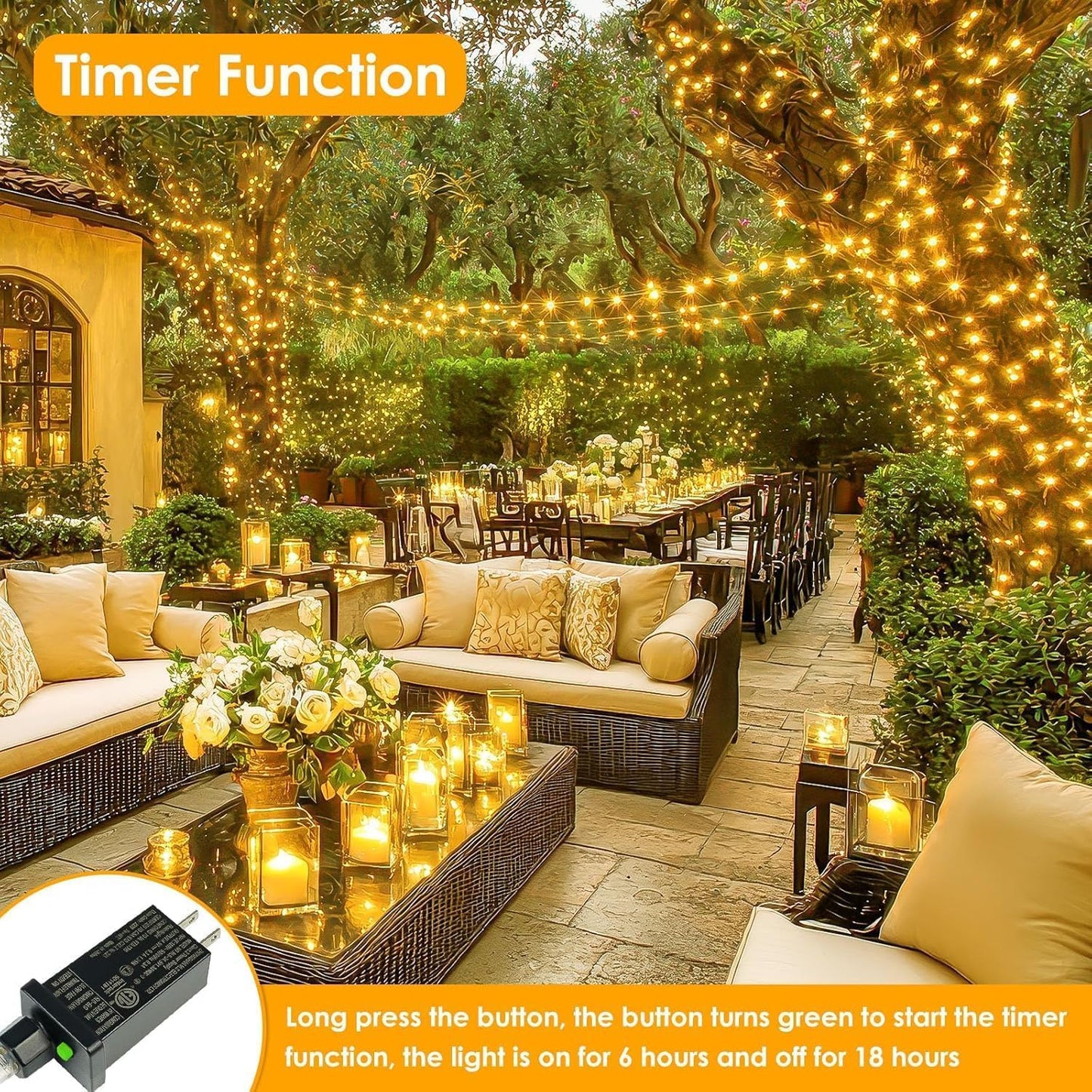66Ft 200LED Fairy Lights Plug in with Remote, Waterproof String Lights Outdoor & Indoor 8 Modes with Timer, LED Twinkle Lights for Girl's Room Garden Patio Halloween Christmas Decorations (Warm White)