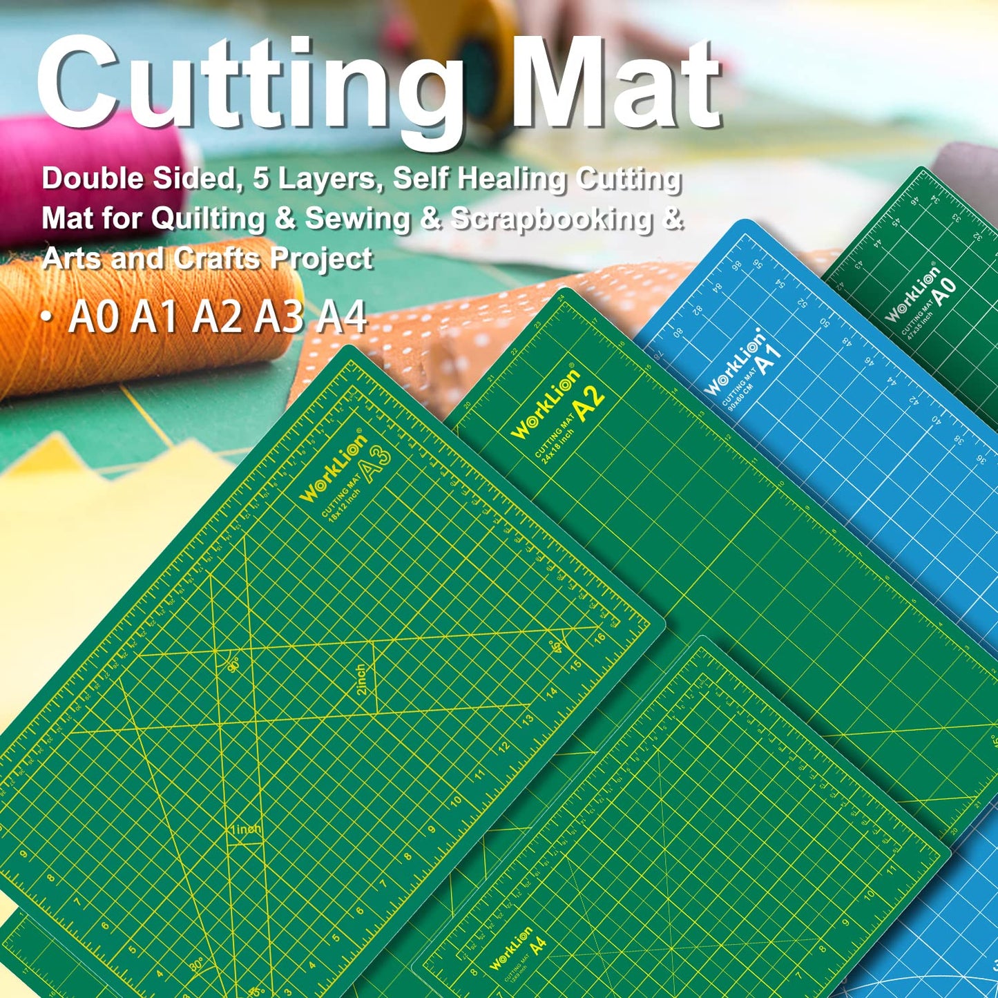 WORKLION 12" x 18" Art Self Healing PVC Cutting Mat, Double Sided, Gridded Rotary Cutting Board for Craft, Fabric, Quilting, Sewing, Scrapbooking Project……